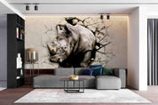 3D Crack Effect Rhinoceros Animal Wall Mural Wallpaper LXL 225- Jess Art Decoration