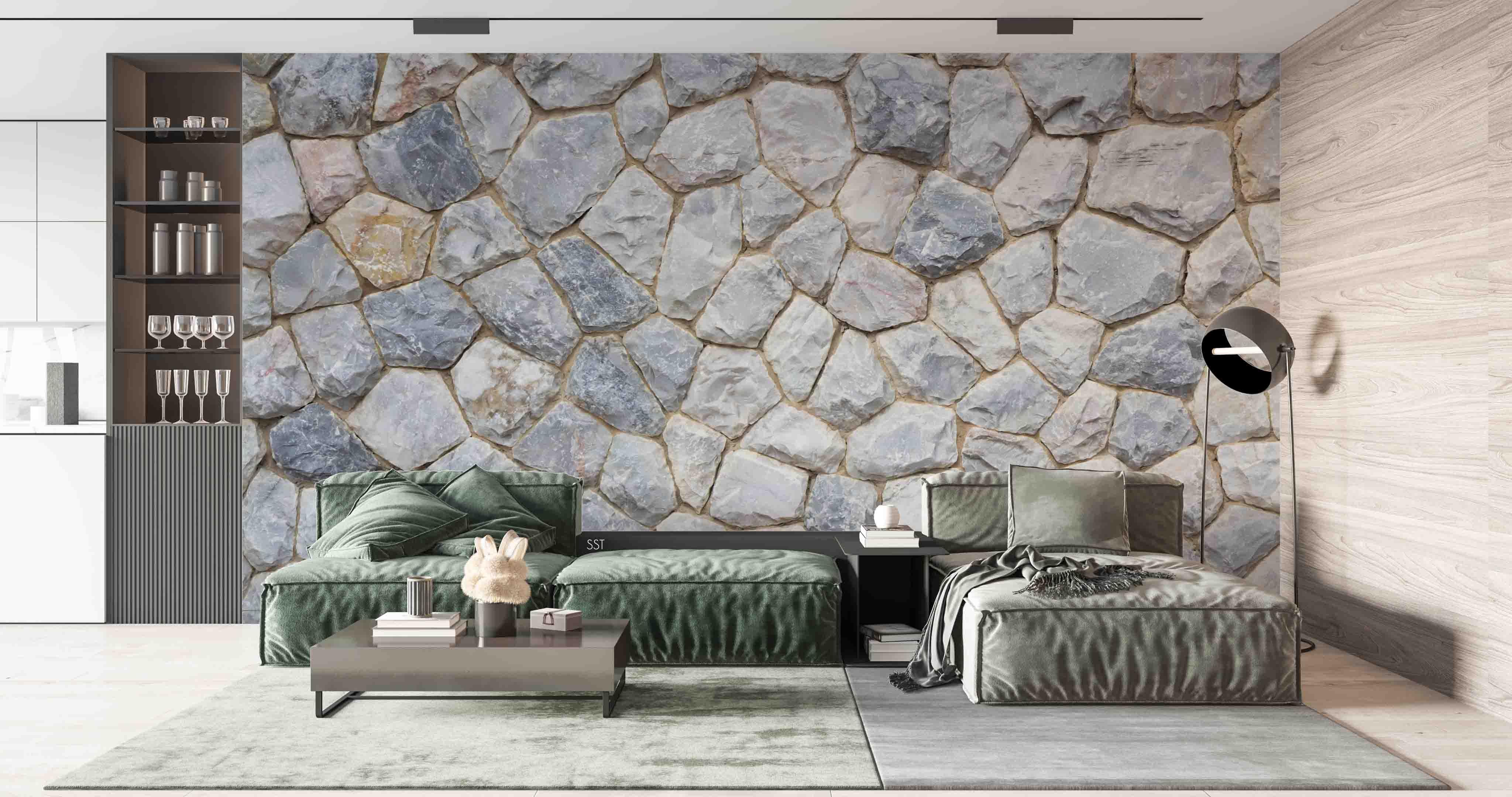 3D Cobblestone Rock Texture rounded cobblestone texture wall mural wallpaper for dining room - view 4