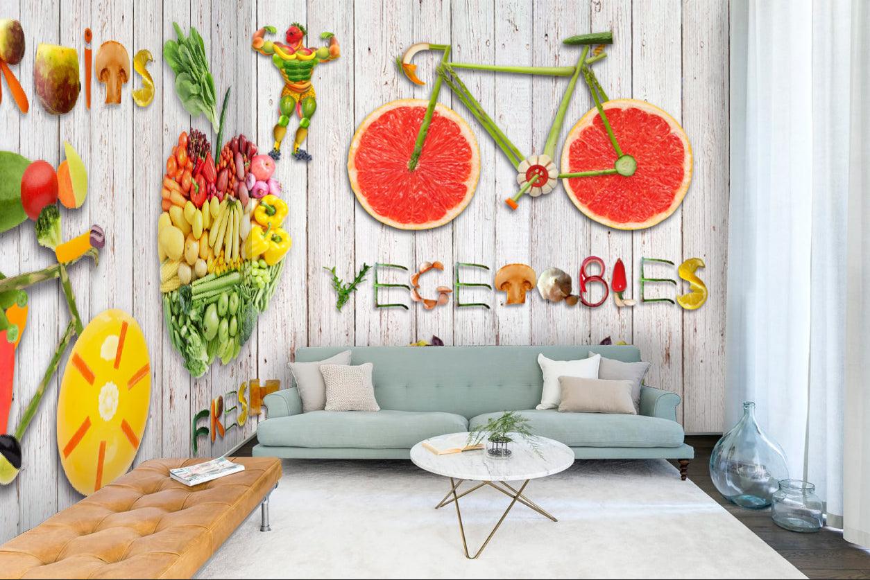 3D Vegetable Fruit Bike Apple Board Wall Mural Wallpaper 62- Jess Art Decoration