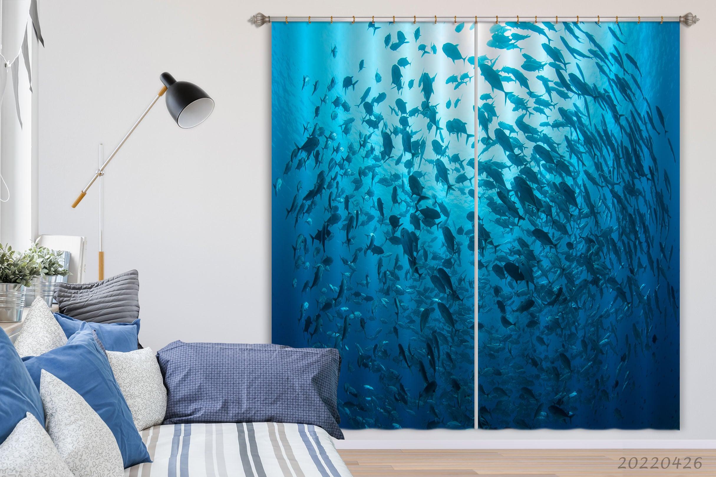 3D Ocean Blue Fish Swarm Sunbeam Curtains and Drapes GD 4875- Jess Art Decoration