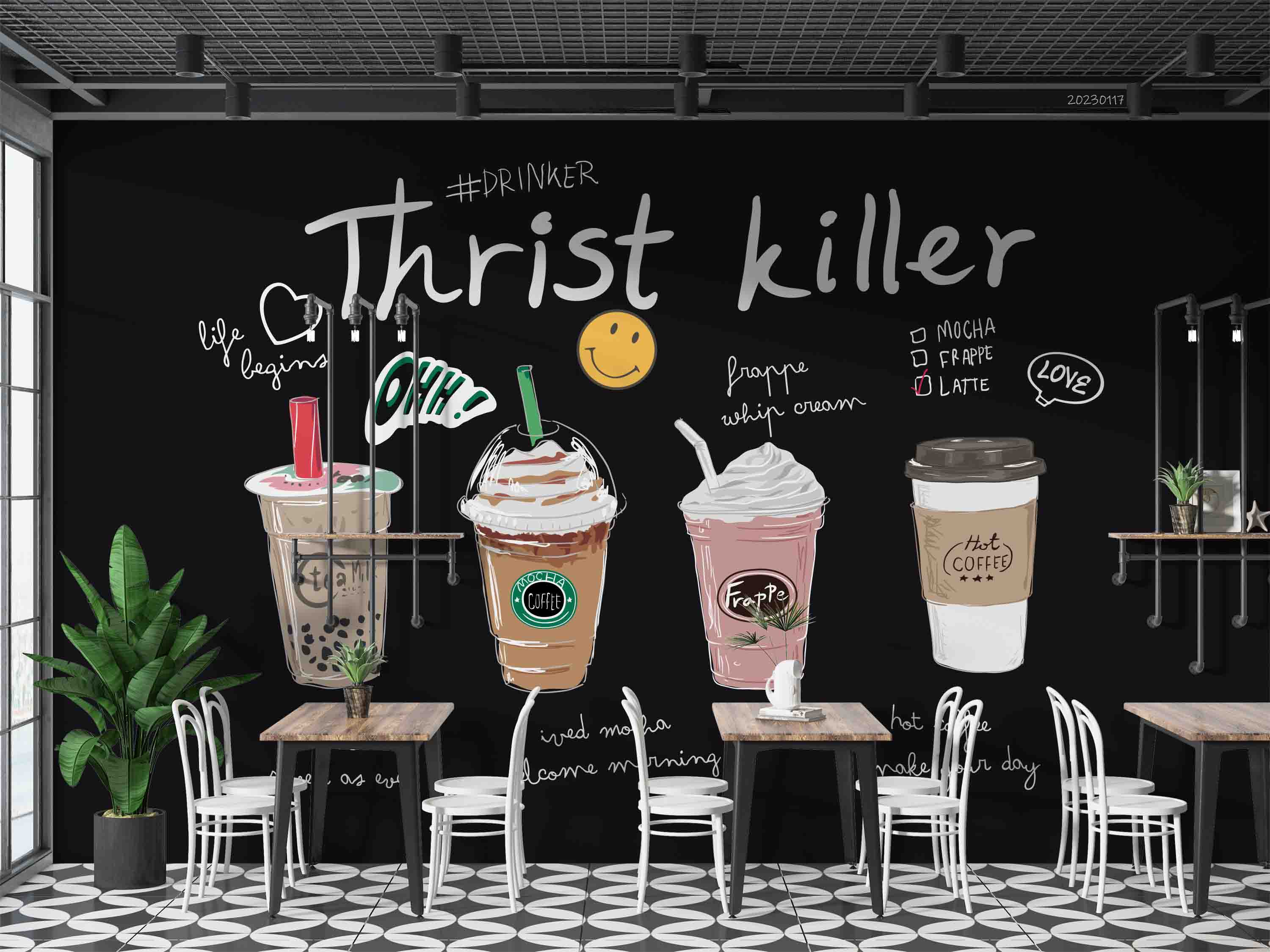 3D Bubble Tea Summer Drinks Wall Mural Wallpaper GD 1643- Jess Art Decoration