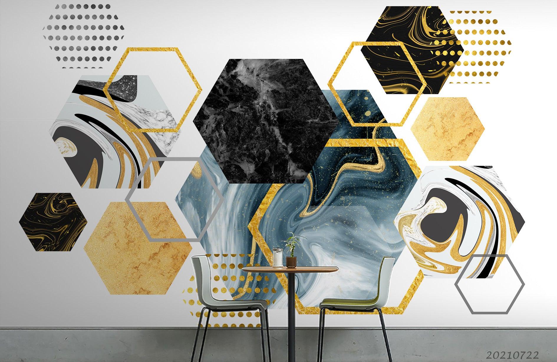 3D Geometric Hexagon Marble Wall Mural Wallpaper LQH 372- Jess Art Decoration