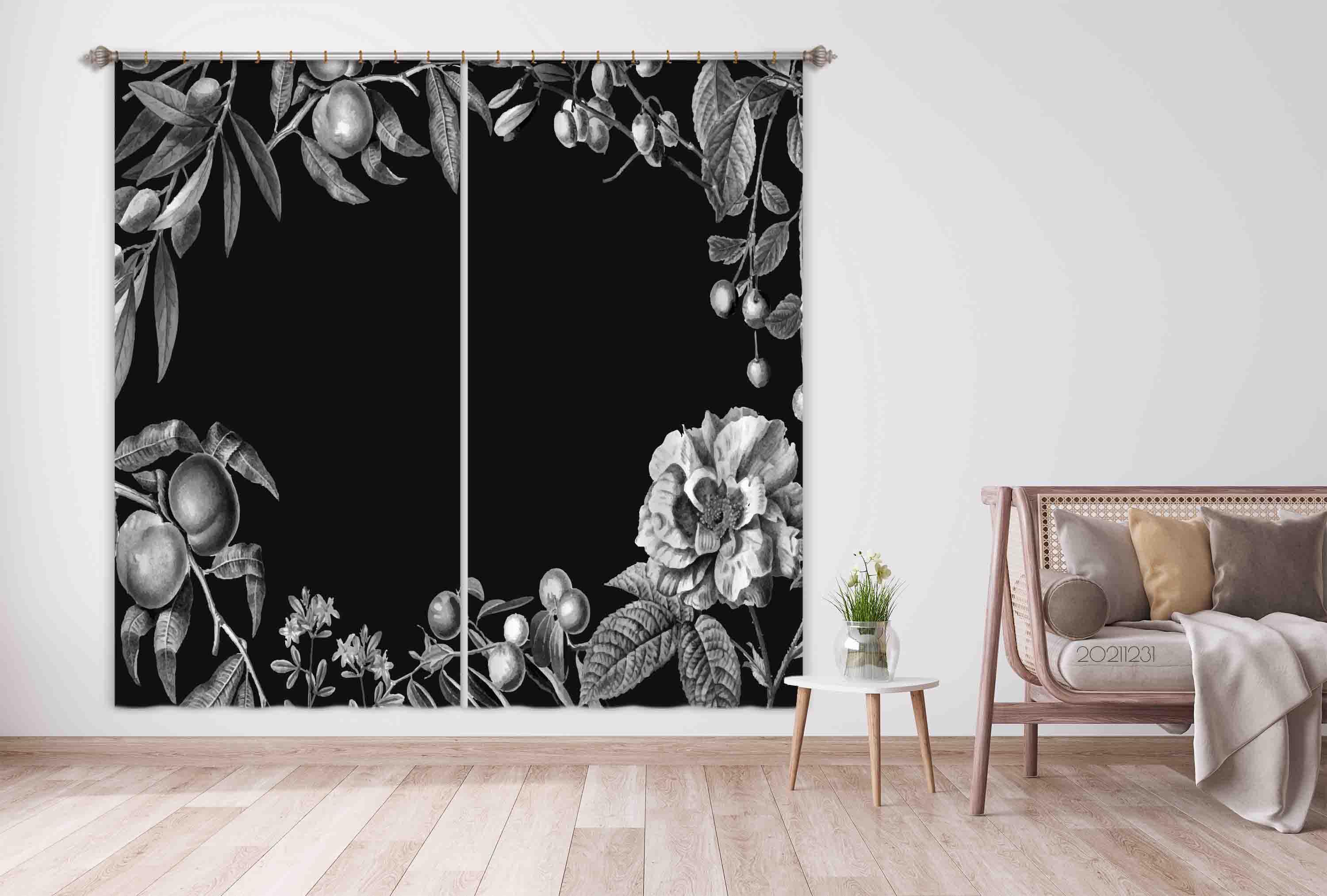 3D Retro Black Peach Branch Border Curtains and Drapes GD 41- Jess Art Decoration
