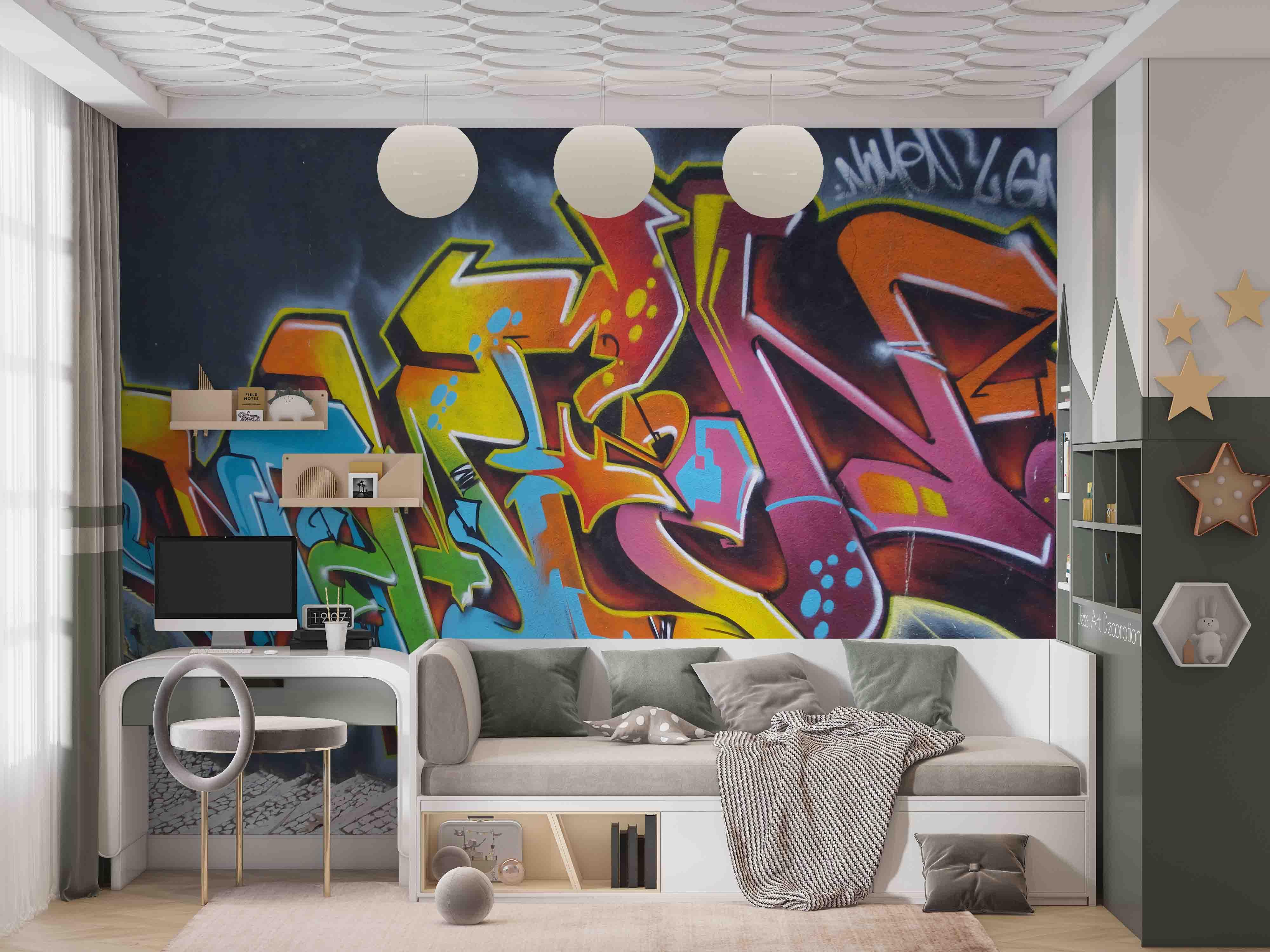 Abstract Graffiti Alphabet Wallpaper typography graffiti wall mural for teen room or studio - view 4