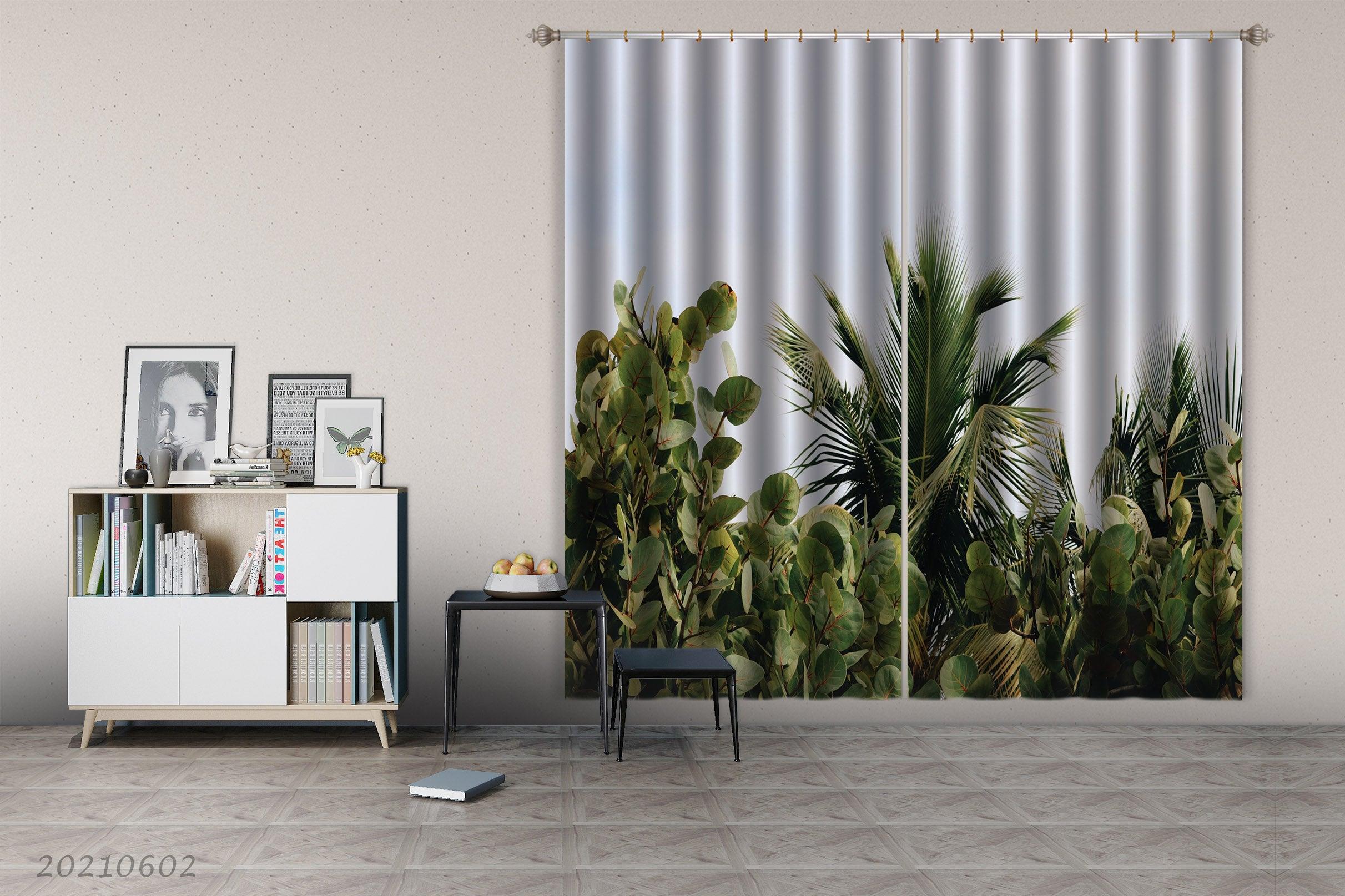 3D Vintage Green Plant Leaf Curtains and Drapes GD 607- Jess Art Decoration