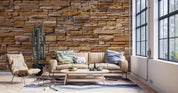 3D Stacked Stone Wall rustic stacked stone texture wall mural wallpaper for living room - view 4