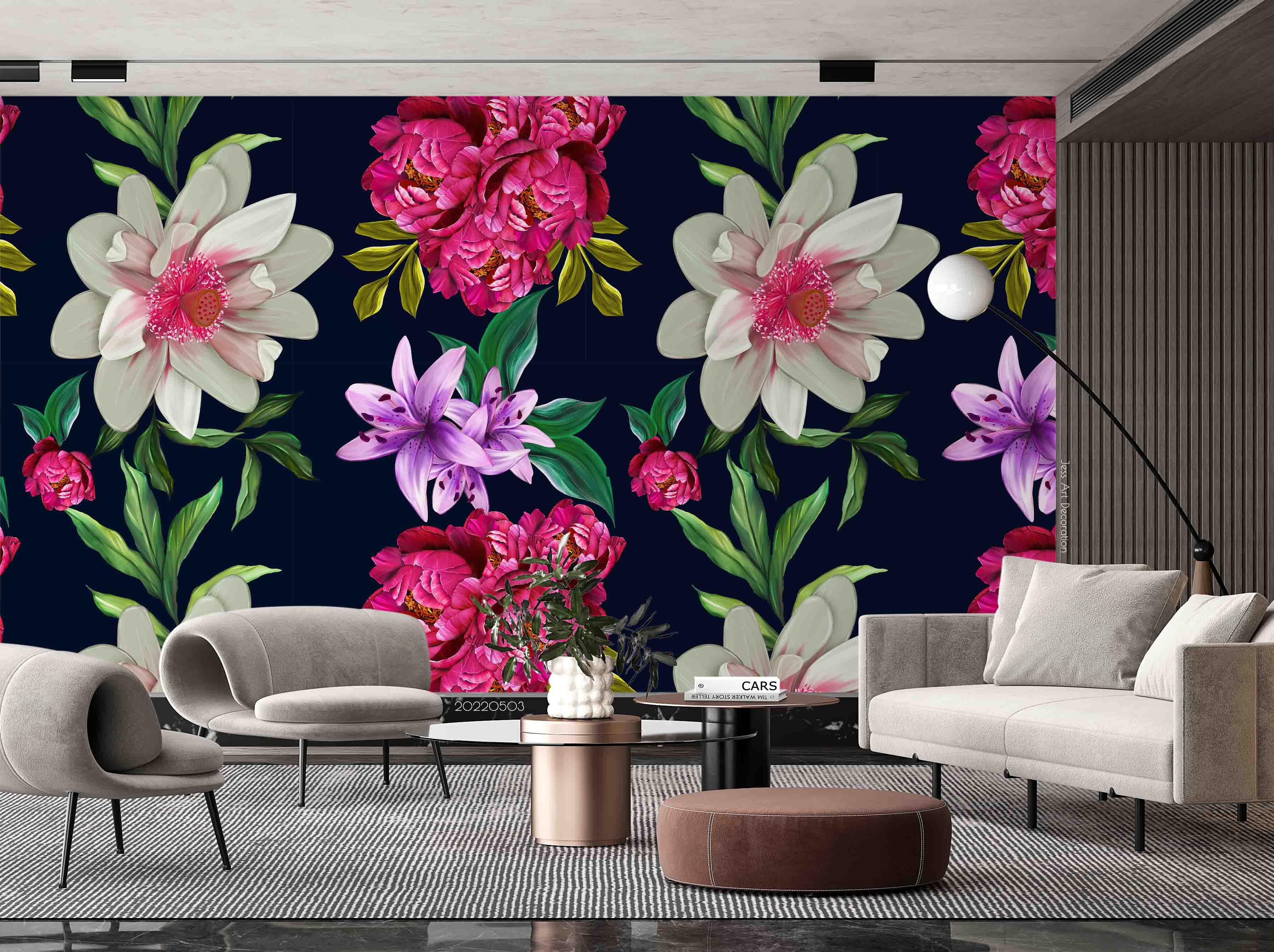 3D Black Vintage Floral Wall Mural Wallpaper SWW 144- Jess Art Decoration