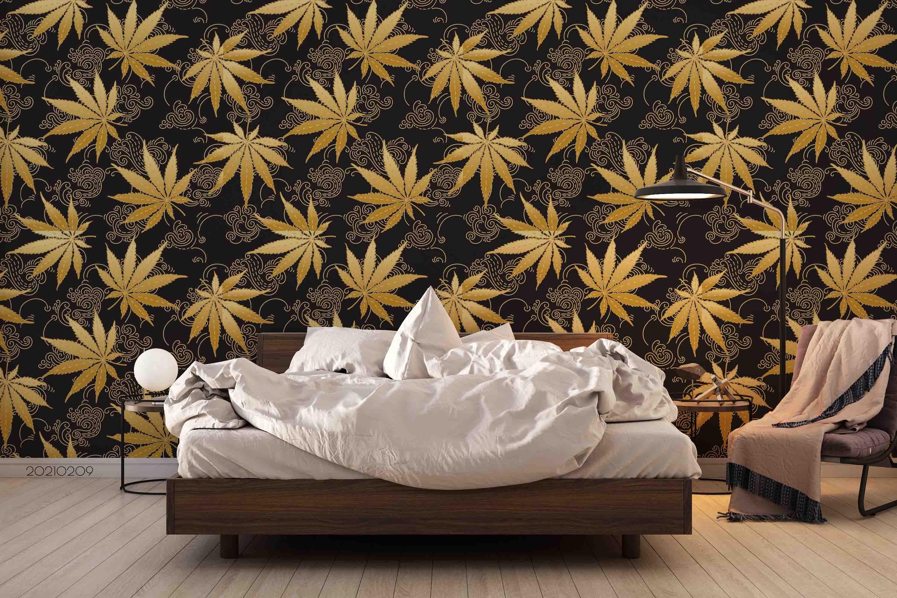 3D Hand Drawn Golden Maple Leaf Wall Mural Wallpaper LQH 53- Jess Art Decoration