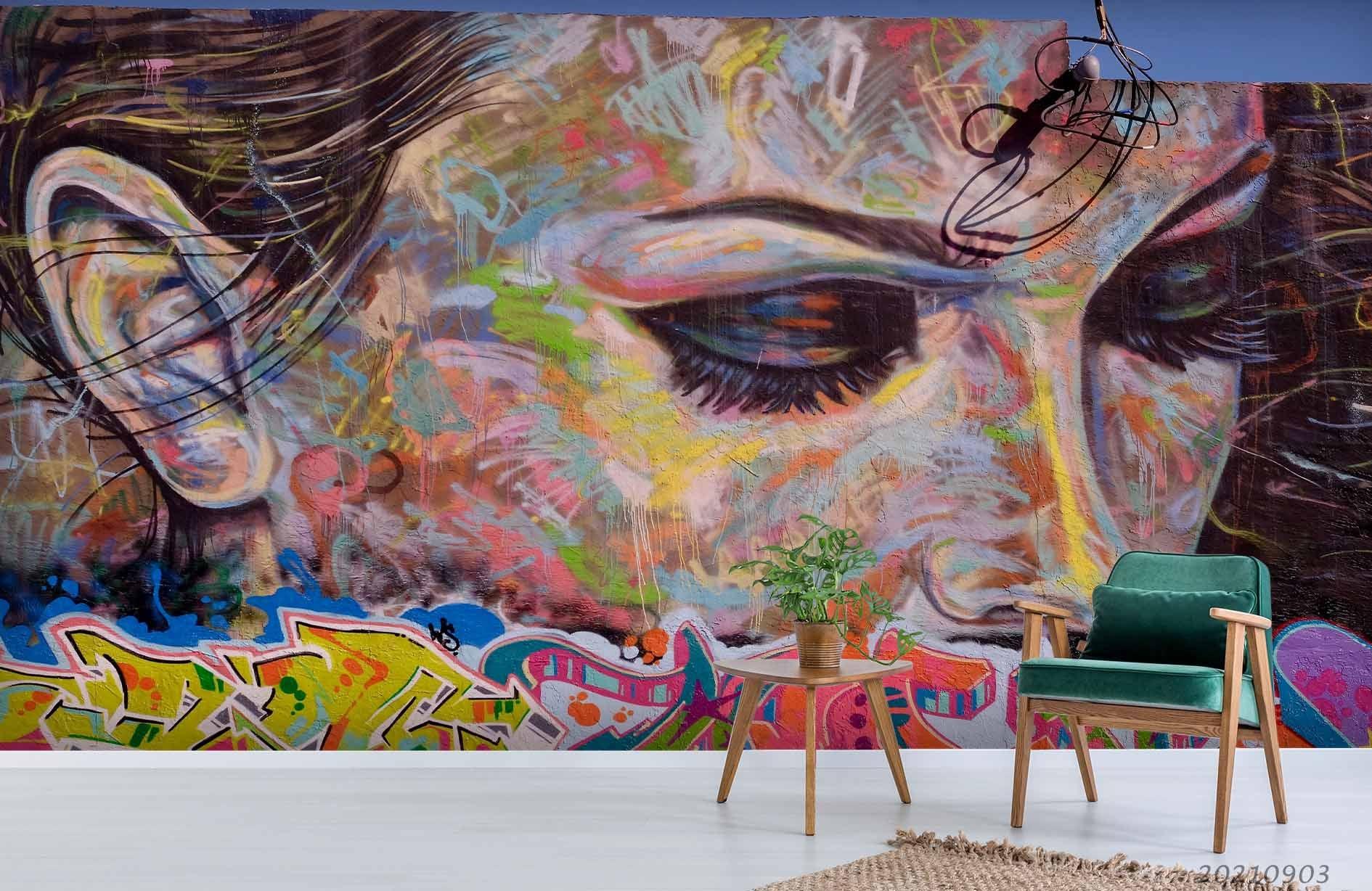 3D Abstract Woman Graffiti Wall Mural Wallpaper LQH 163- Jess Art Decoration