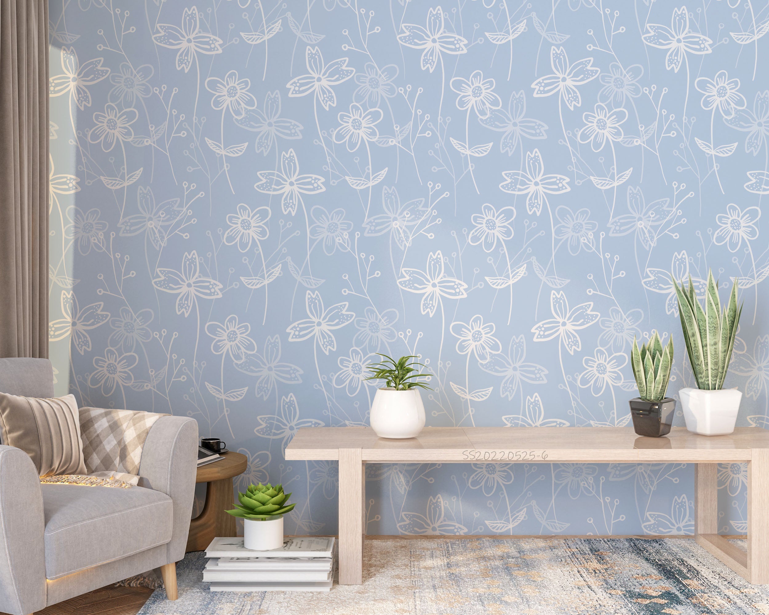 3D Fresh Floral Blue Background Wall Mural Wallpaper GD 1221- Jess Art Decoration
