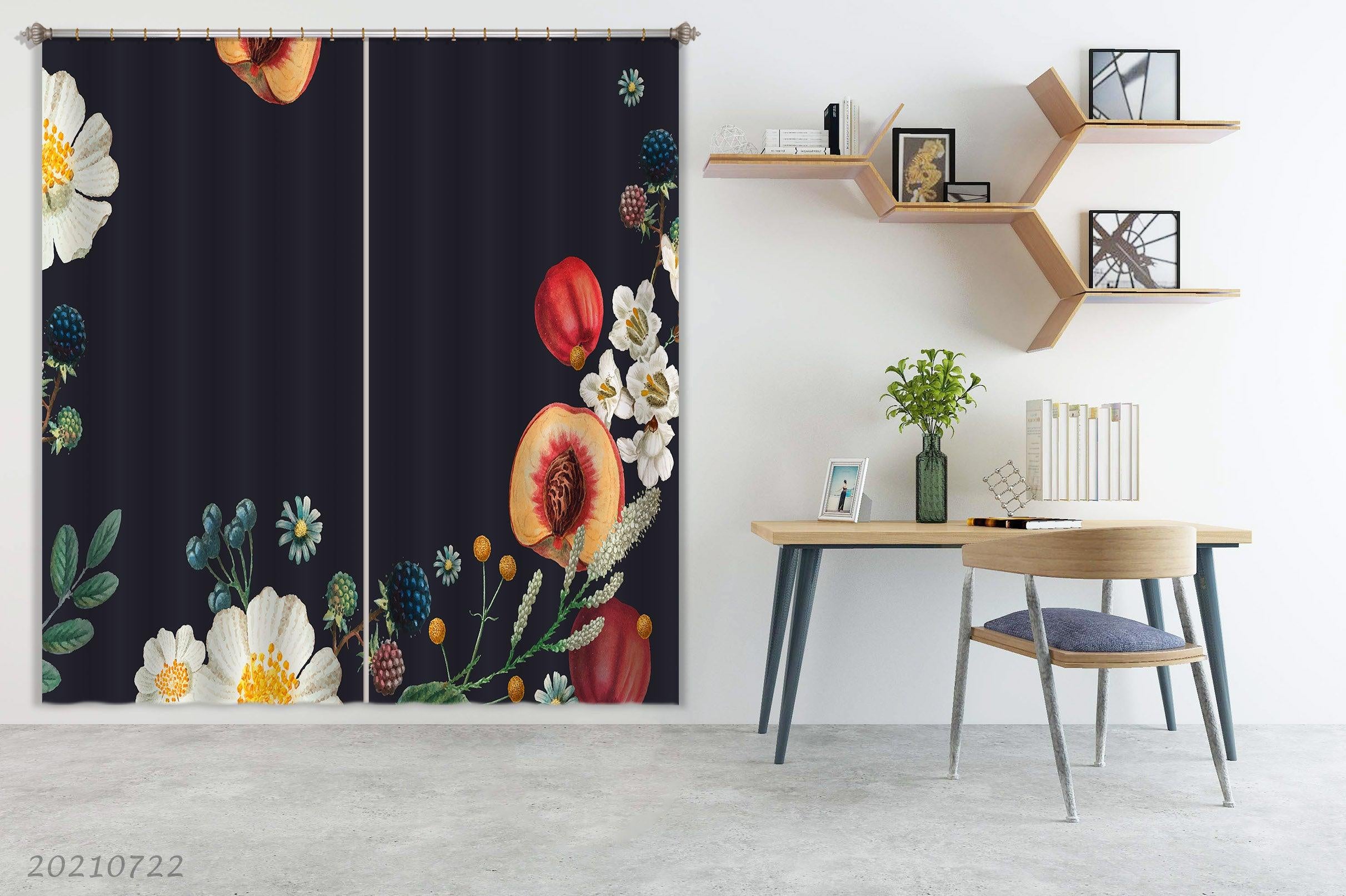 3D Colorful Floral Peach Curtains and Drapes LQH 531- Jess Art Decoration