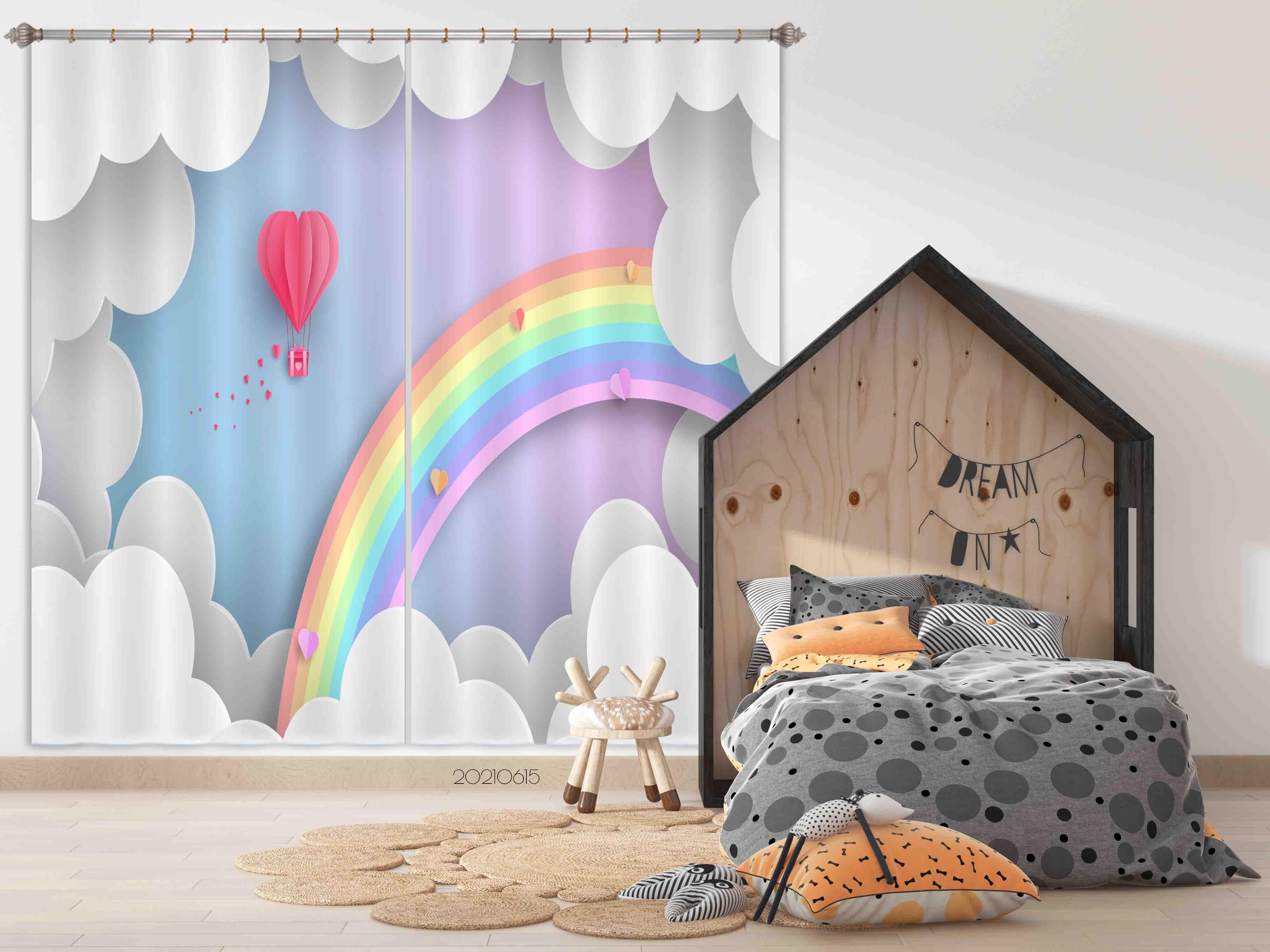 3D Cartoon Sky Rainbow Hot Air Balloon Love Heart Curtains and Drapes LLL 461- Jess Art Decoration