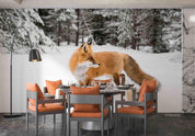 3D Winter Snow Pine  Jungle Fox Wall Mural Wallpaper SWW1643- Jess Art Decoration
