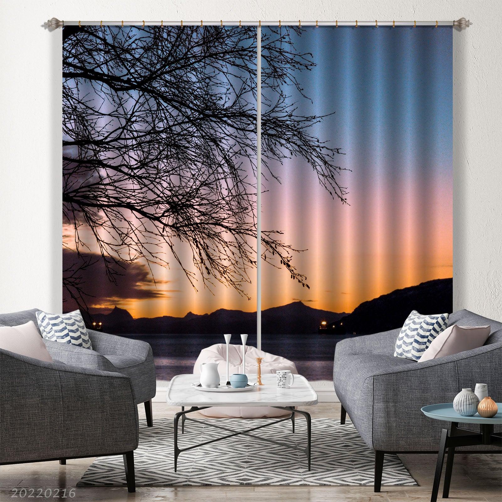 3D Mountain River Tree Sunset Scenery Curtains and Drapes GD 2002- Jess Art Decoration