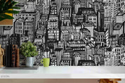 3D Hand Drawn Black White Cityscapes Wall Mural Wallpaper LXL- Jess Art Decoration