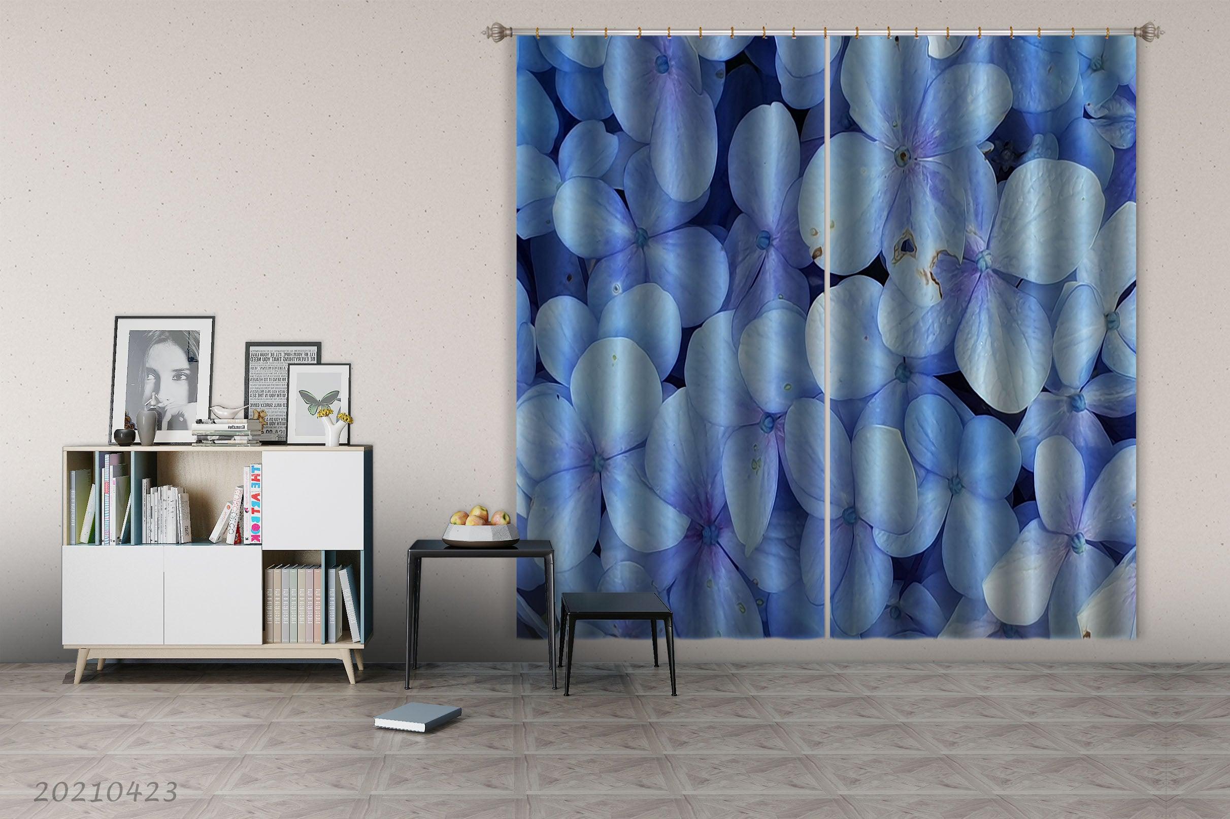 3D Abstract Blue Flower Pattern Curtains and Drapes GD 1320- Jess Art Decoration