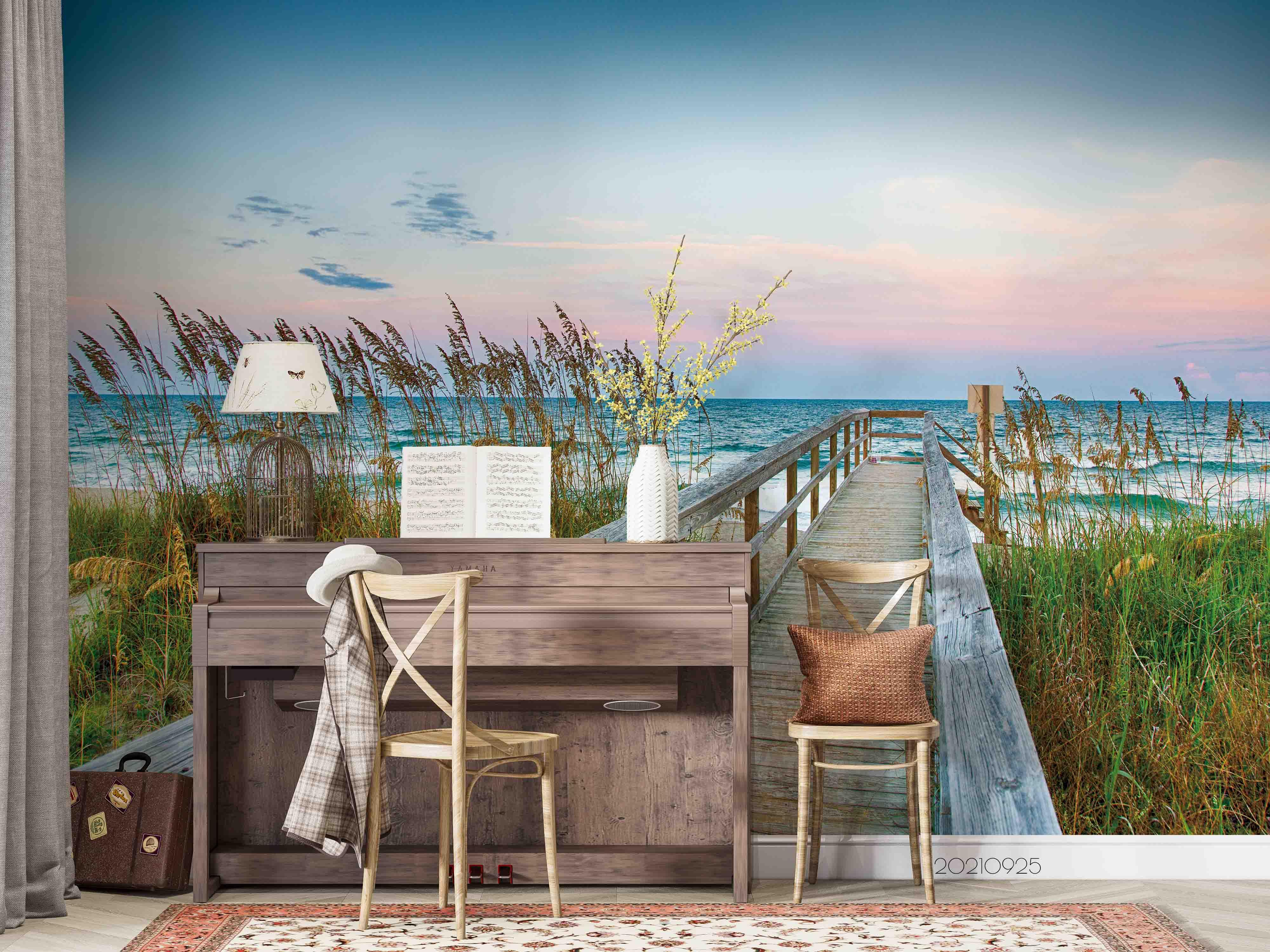 3D Beach Reed Grass Trestle Wall Mural Wallpaper LQH 194- Jess Art Decoration