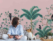 3D Pink Background Plant Bird Wall Mural Wallpaper  SWW  98- Jess Art Decoration