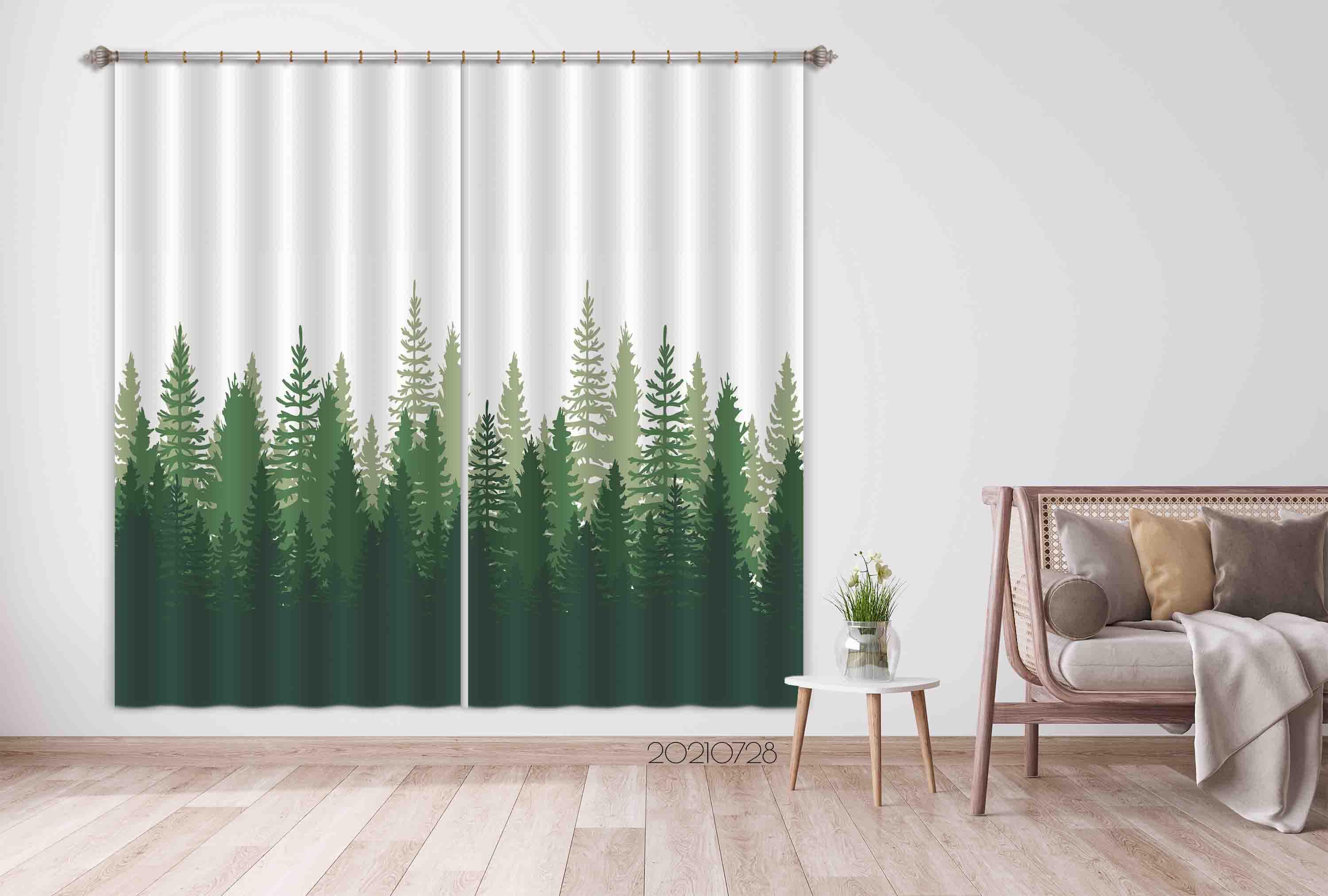 3D Green Forest Nature Landscape Curtains and Drapes LQH 20- Jess Art Decoration