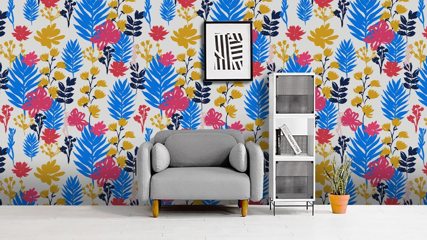 3D Blue Yellow Leaves Wall Mural Wallpaper 34- Jess Art Decoration