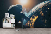3D Dark Space Silhouette Astronaut Earth Planet Wall Mural Wallpaper LXL- Jess Art Decoration
