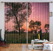 3D Field Plant Tree Sunrise View Curtains and Drapes GD 2336- Jess Art Decoration