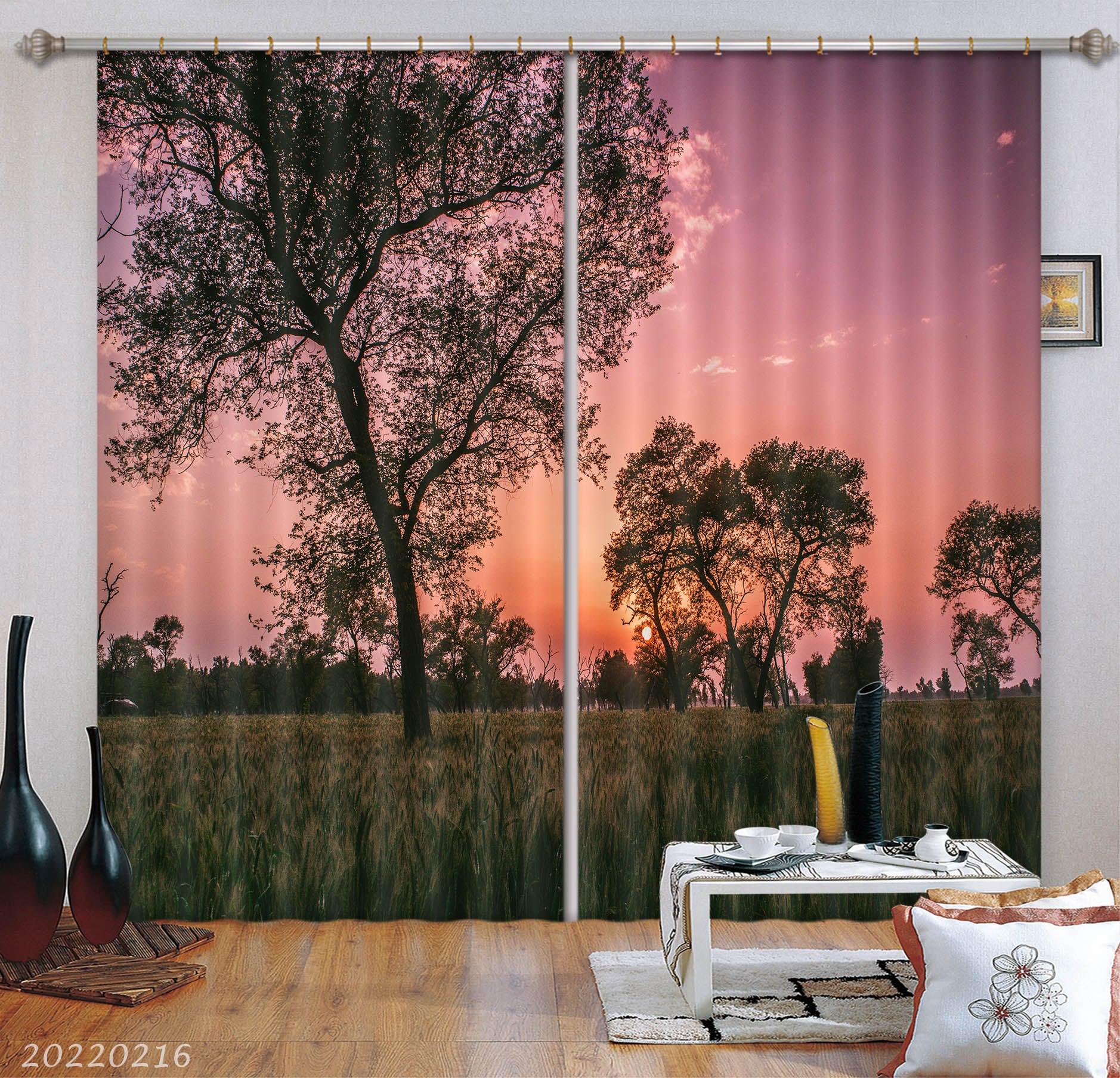 3D Field Plant Tree Sunrise View Curtains and Drapes GD 2336- Jess Art Decoration