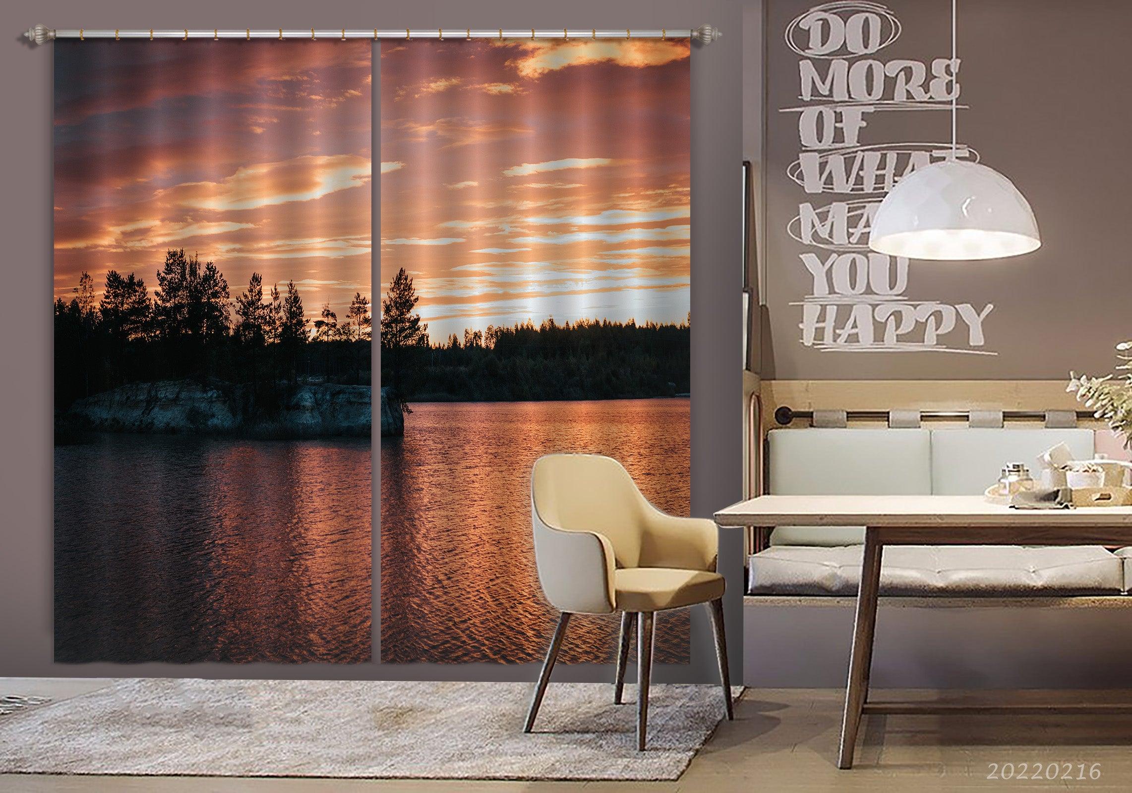 3D Woods Water Surface Golden Sunbeam Cloud Curtains and Drapes GD 2008- Jess Art Decoration