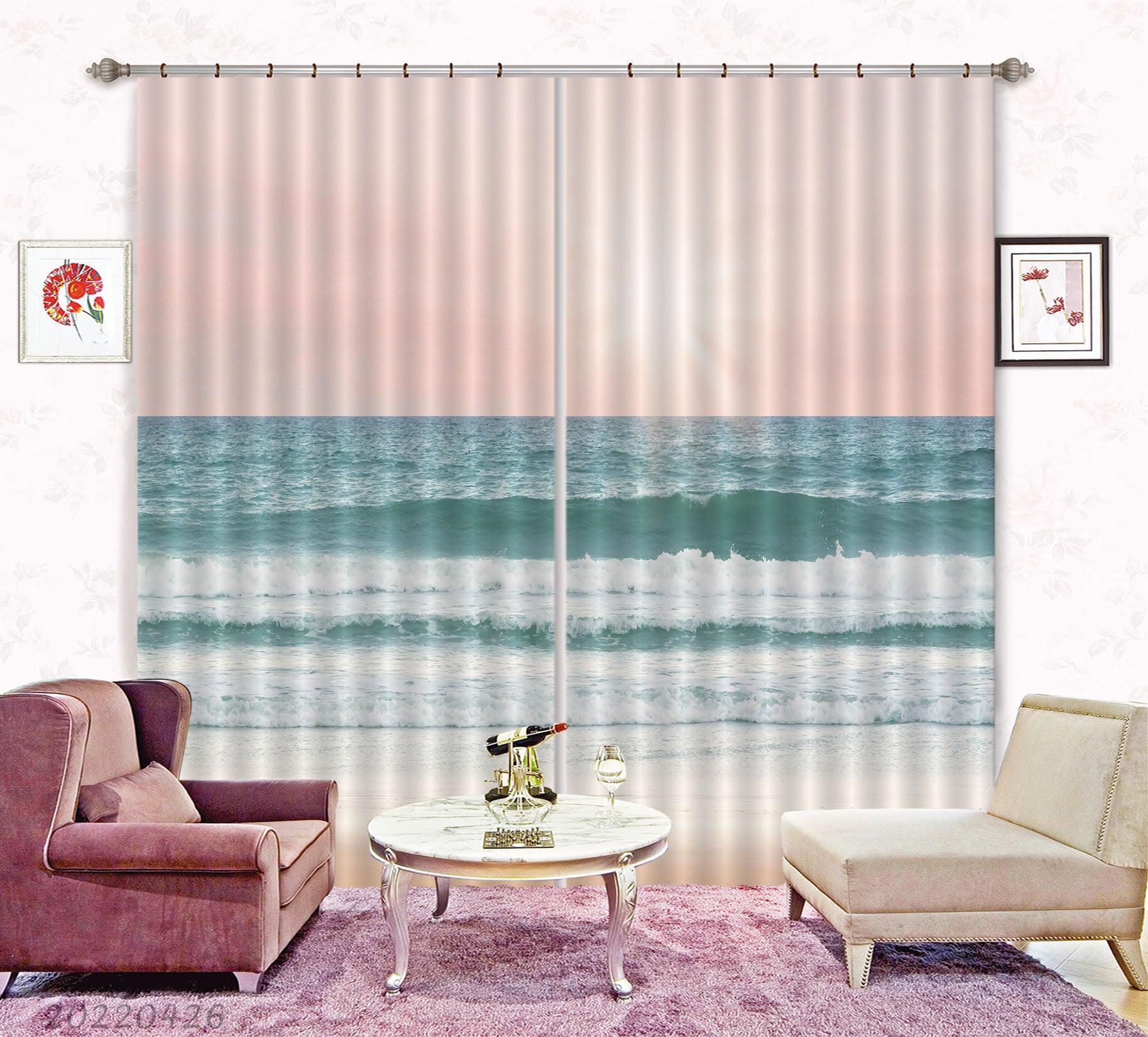 3D Landscape Ocean Wave Skyline Sunbeam Curtains and Drapes GD 4769- Jess Art Decoration