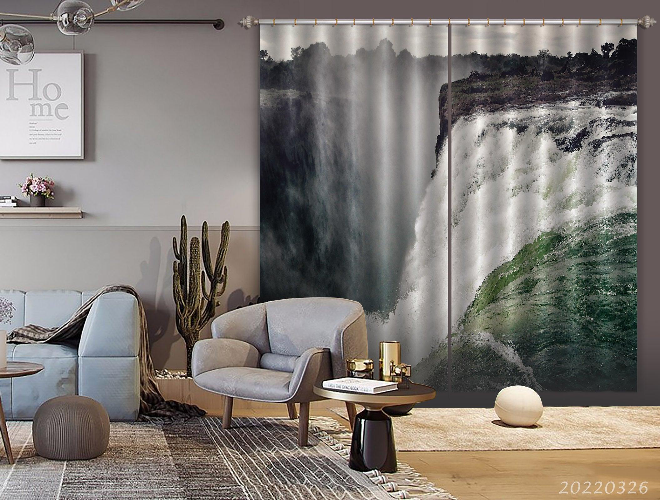 3D Landscape Mountain Cliff Waterfall Curtains and Drapes GD 2947- Jess Art Decoration