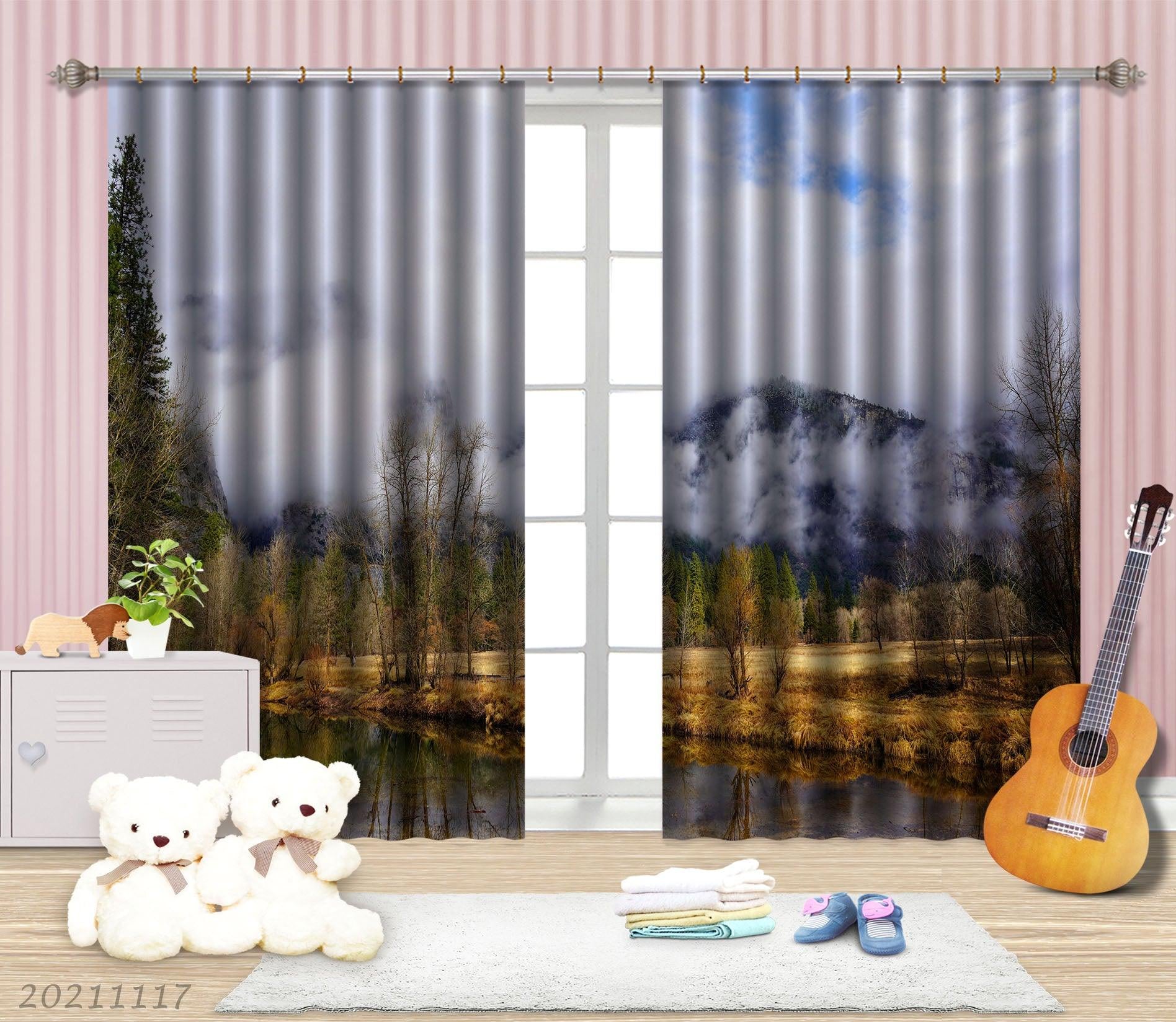 3D Sky Mountain Fog Nature Landscape Curtains and Drapes LQH 234- Jess Art Decoration