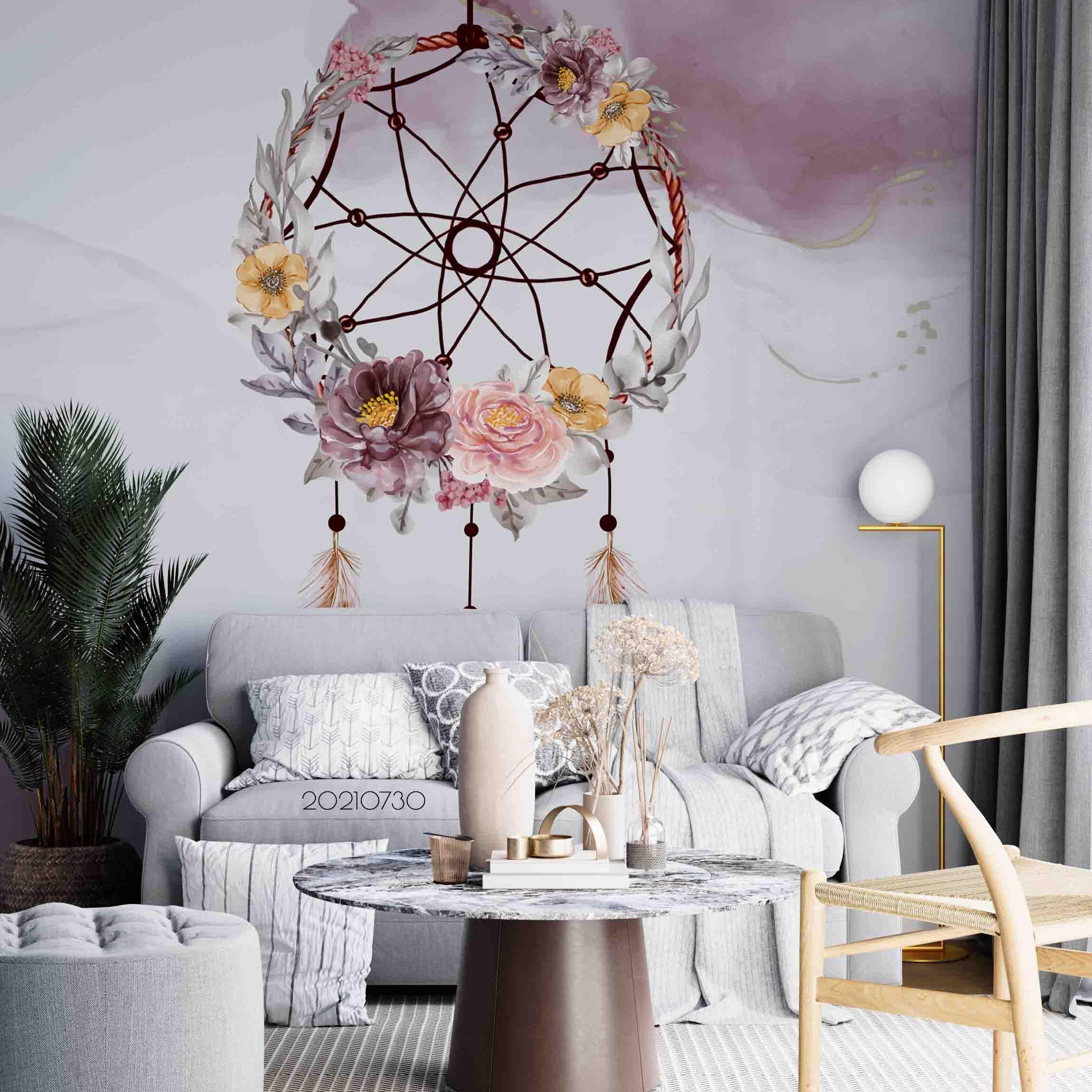 3D Watercolor Tribal Feather Floral Wall Mural Wallpaper SWW4477- Jess Art Decoration