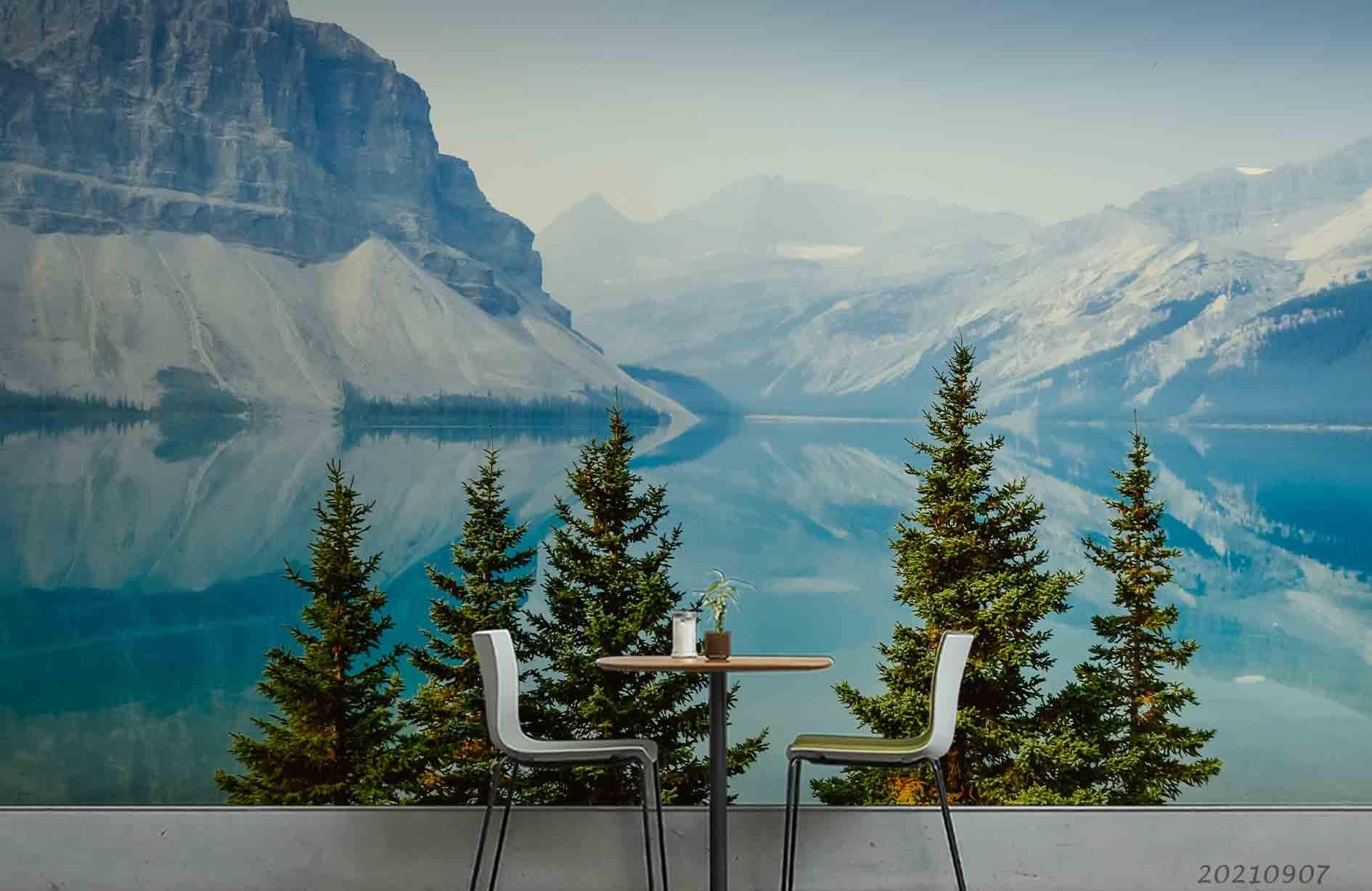 3D Mountain Forest Lake Landscape Wall Mural Wallpaper LQH 98- Jess Art Decoration