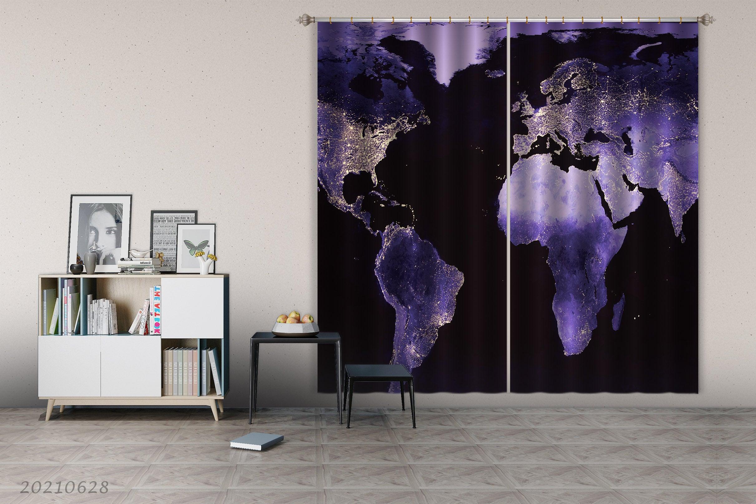 3D World Map Curtains and Drapes LQH 207- Jess Art Decoration