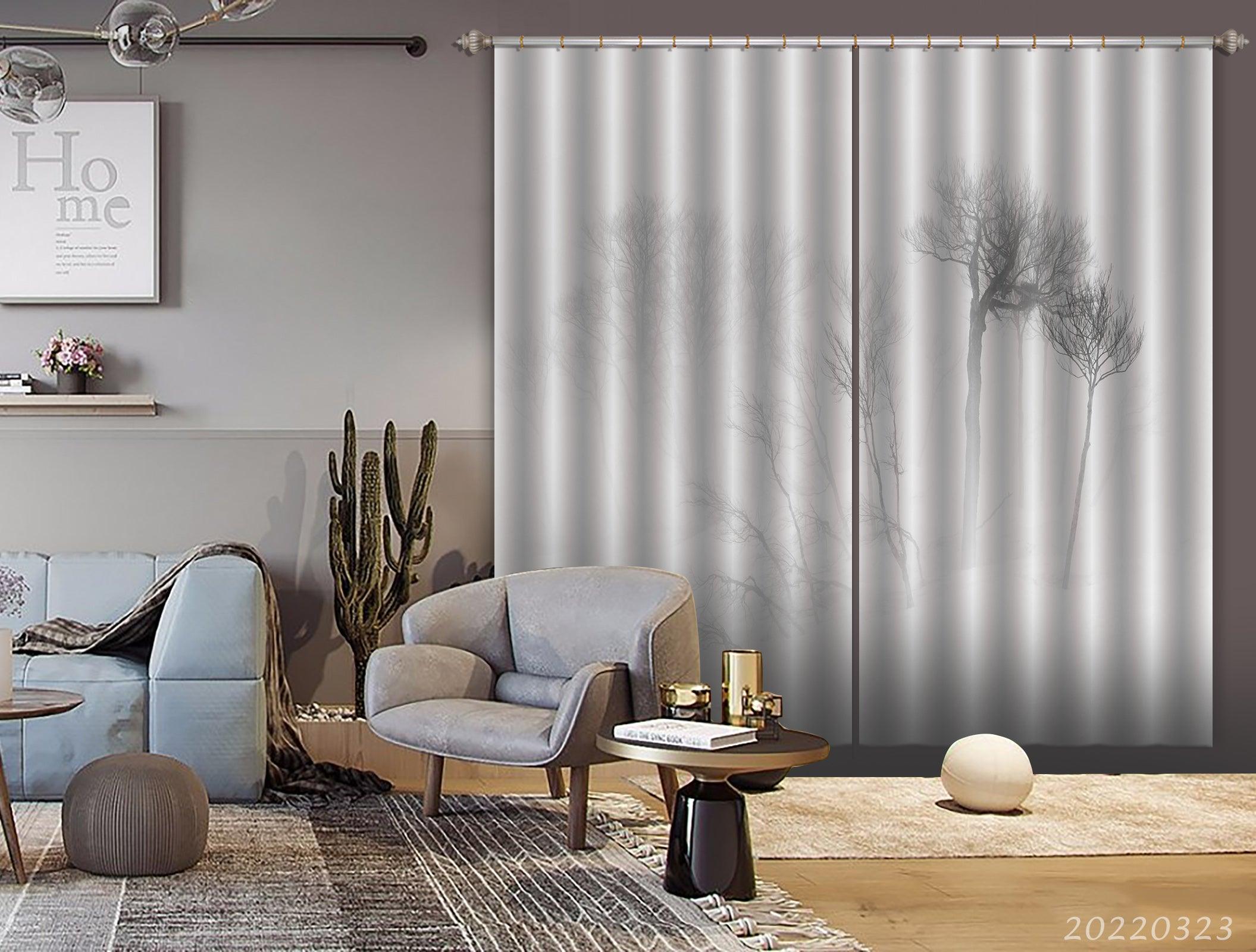 3D Winter Tree Mist Landscape Curtains and Drapes GD 2671- Jess Art Decoration