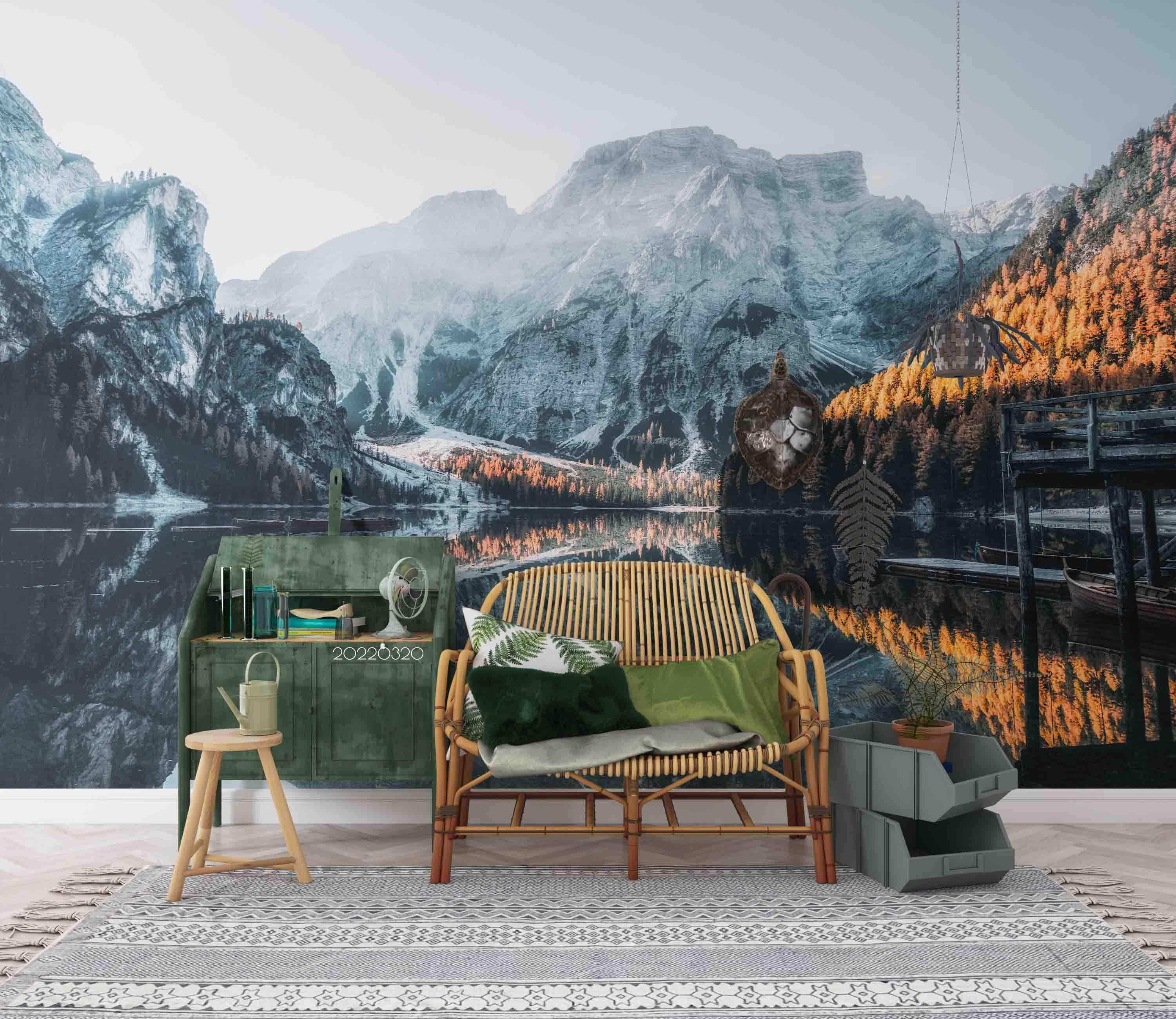 3D Golden Woods River Mountain Landscape Wall Mural Wallpaper GD 3743- Jess Art Decoration