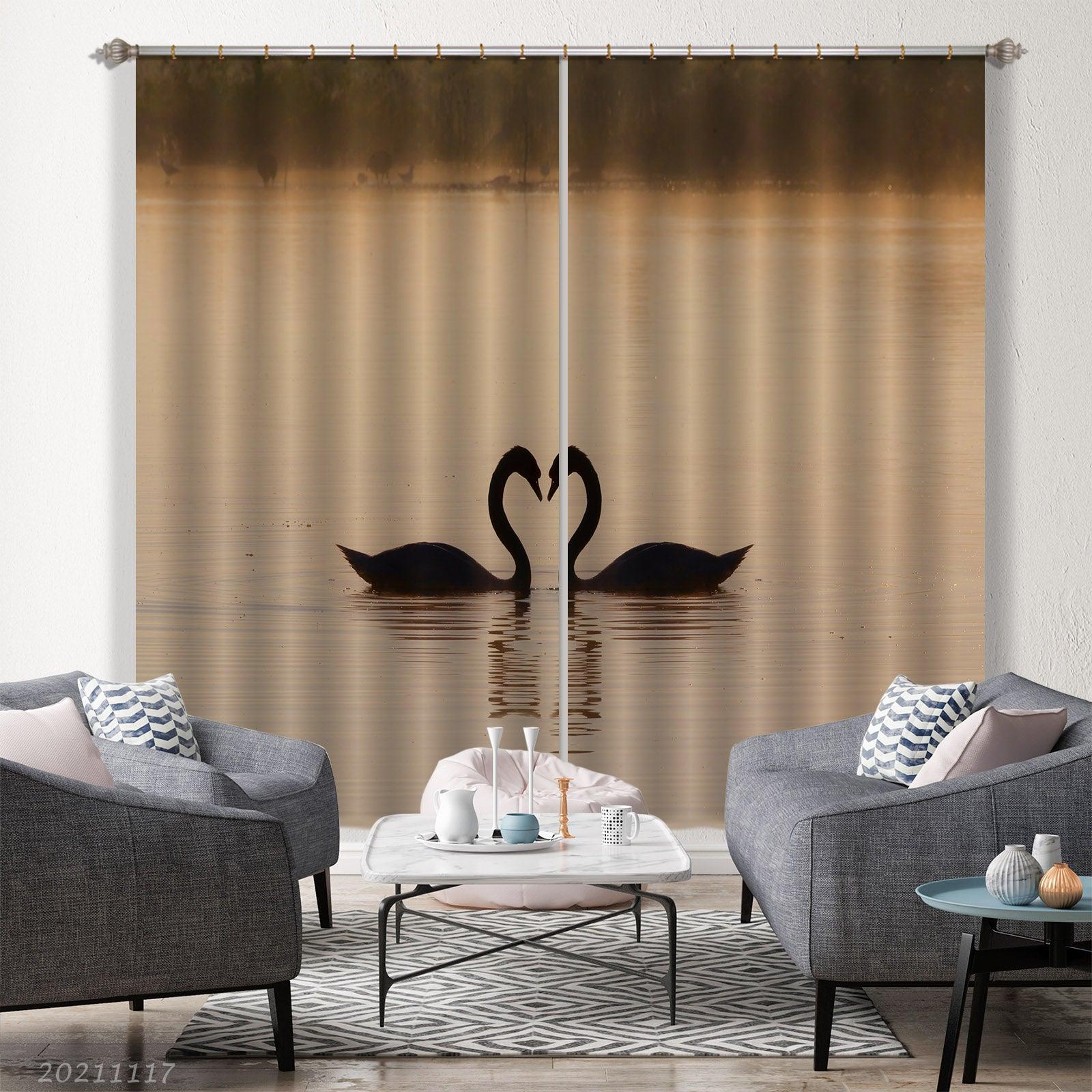 3D Landscape Swan Lake Curtains and Drapes LQH 165- Jess Art Decoration