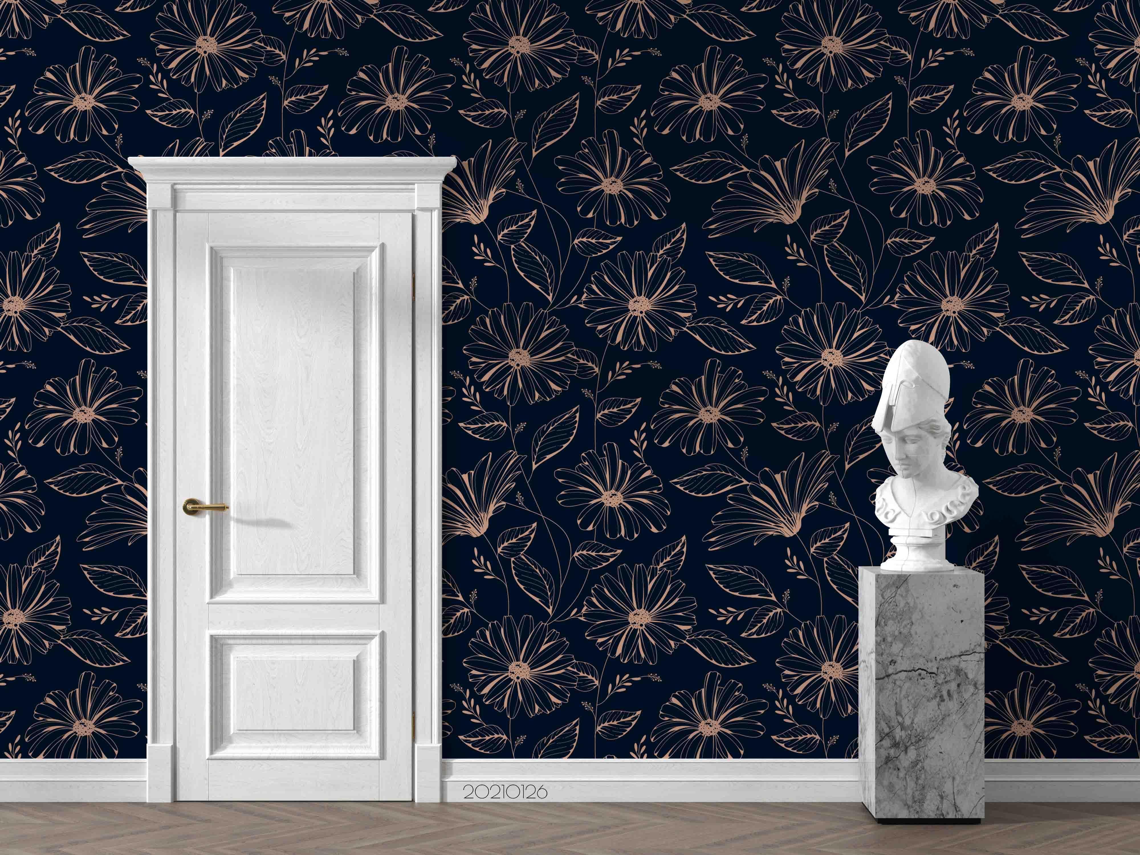 3D Hand Drawn Black Floral Wall Mural Wallpaper LQH 14- Jess Art Decoration
