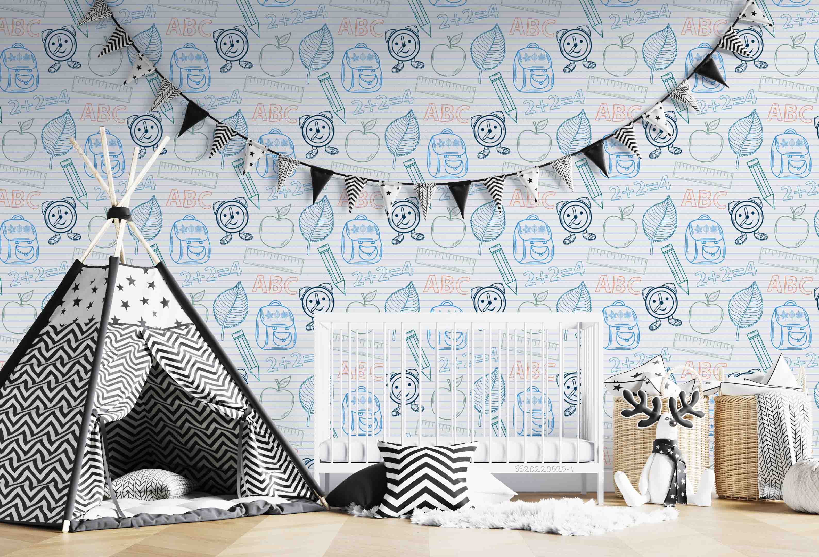 3D School Supplies Apple Leaf Pattern Wall Mural Wallpaper GD 4855- Jess Art Decoration