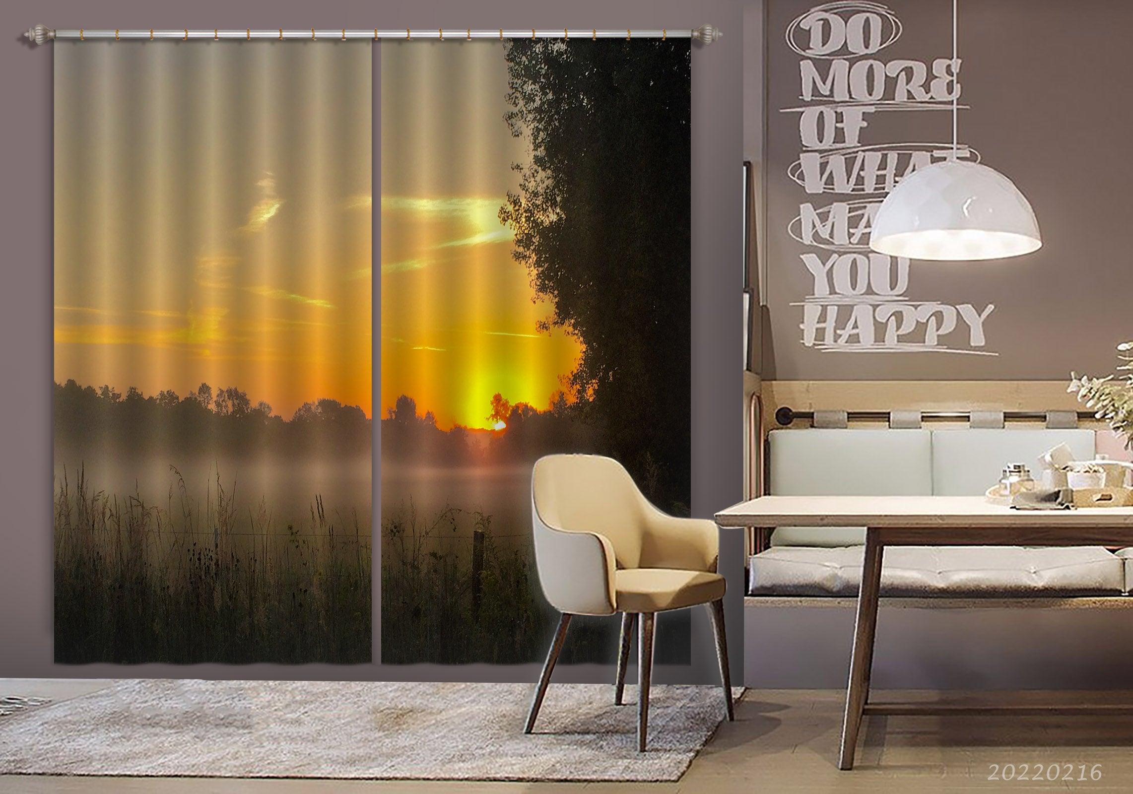 3D Woods Tall Grass Fog Sunrise Scenery Curtains and Drapes GD 2003- Jess Art Decoration