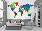 3D Color World Map Wall Mural Wallpaper LQH 200- Jess Art Decoration