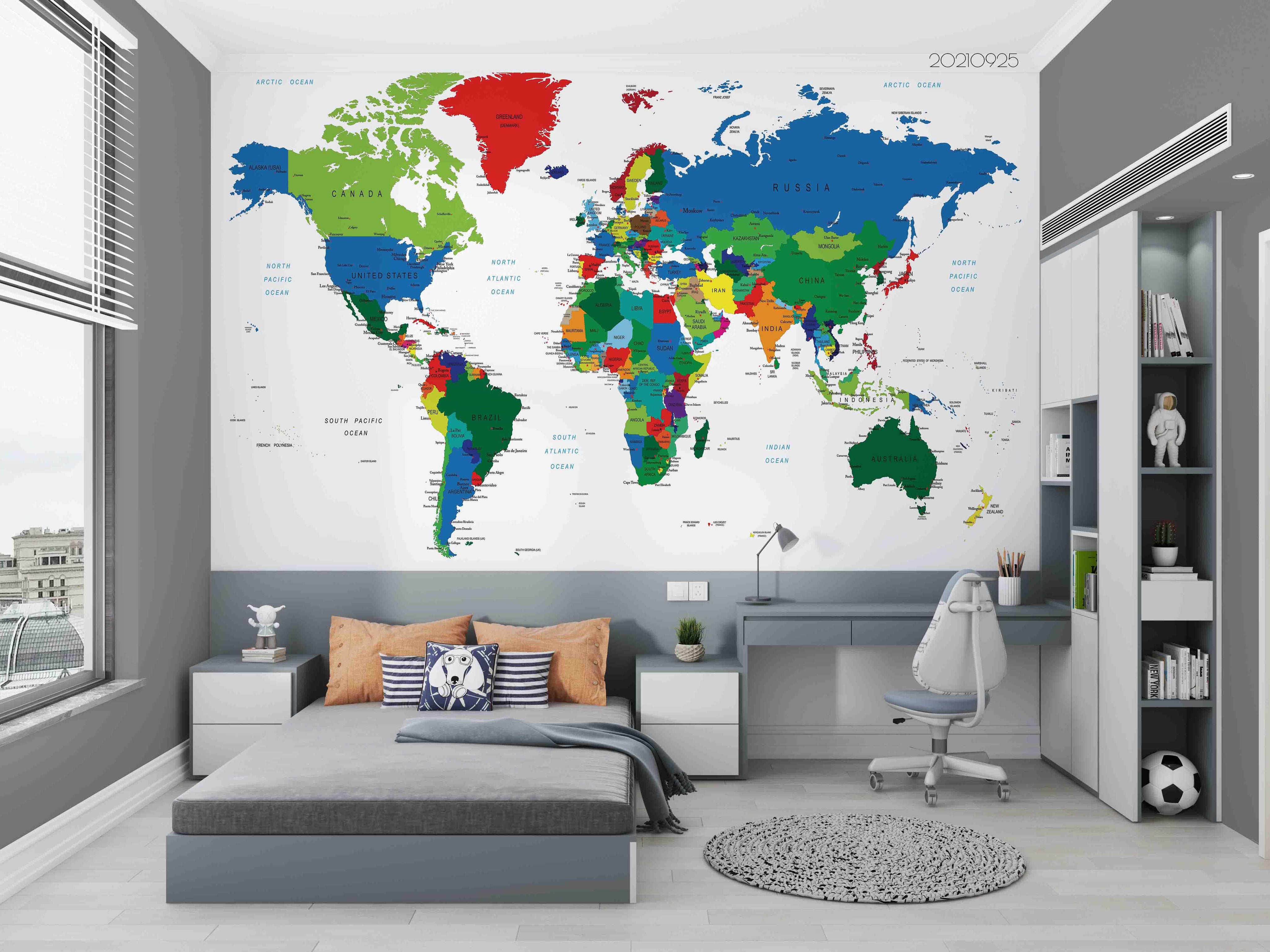 3D Color World Map Wall Mural Wallpaper LQH 200- Jess Art Decoration