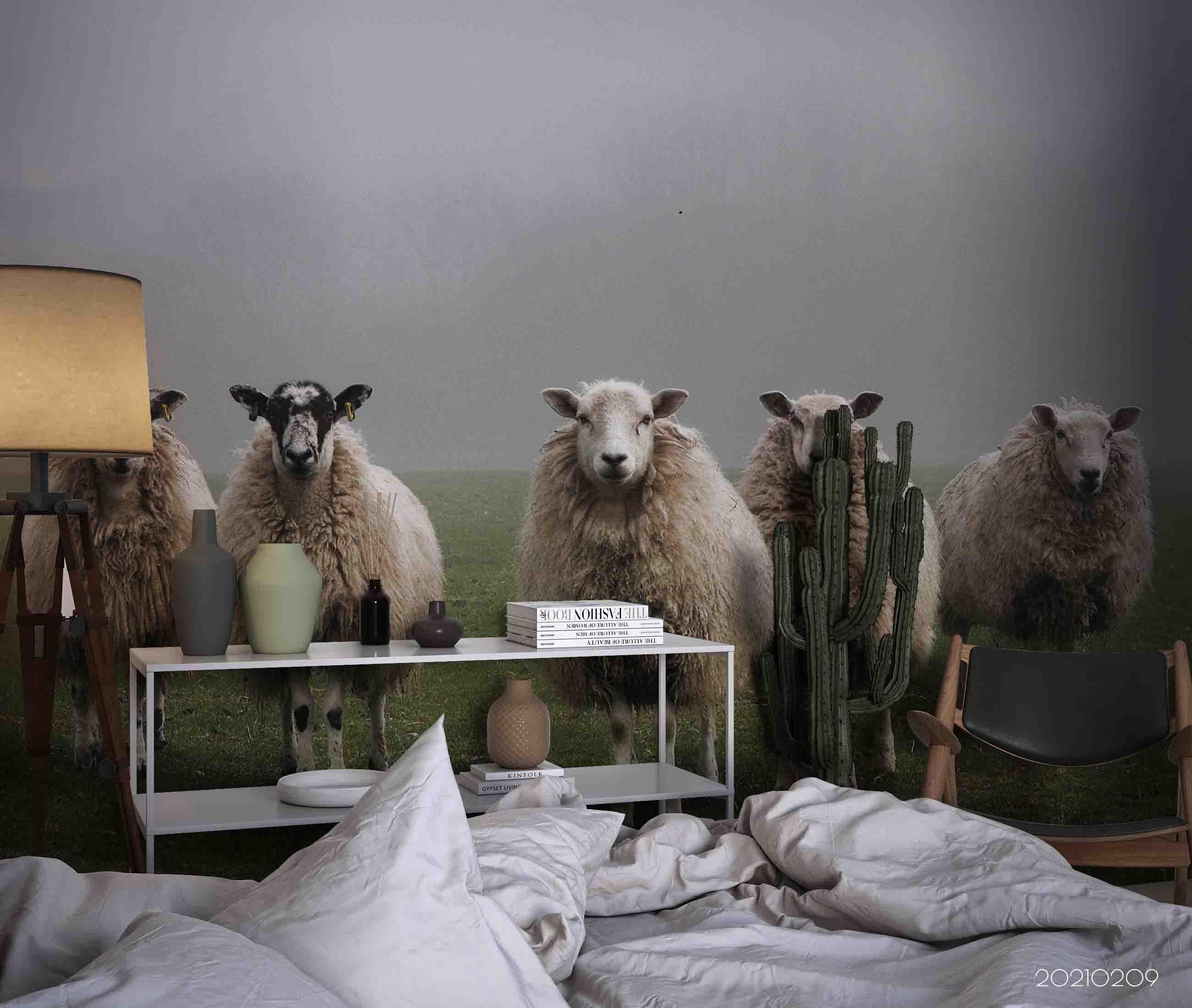 3D Meadow Sheep Animal Wall Mural Wallpaper LQH 218- Jess Art Decoration