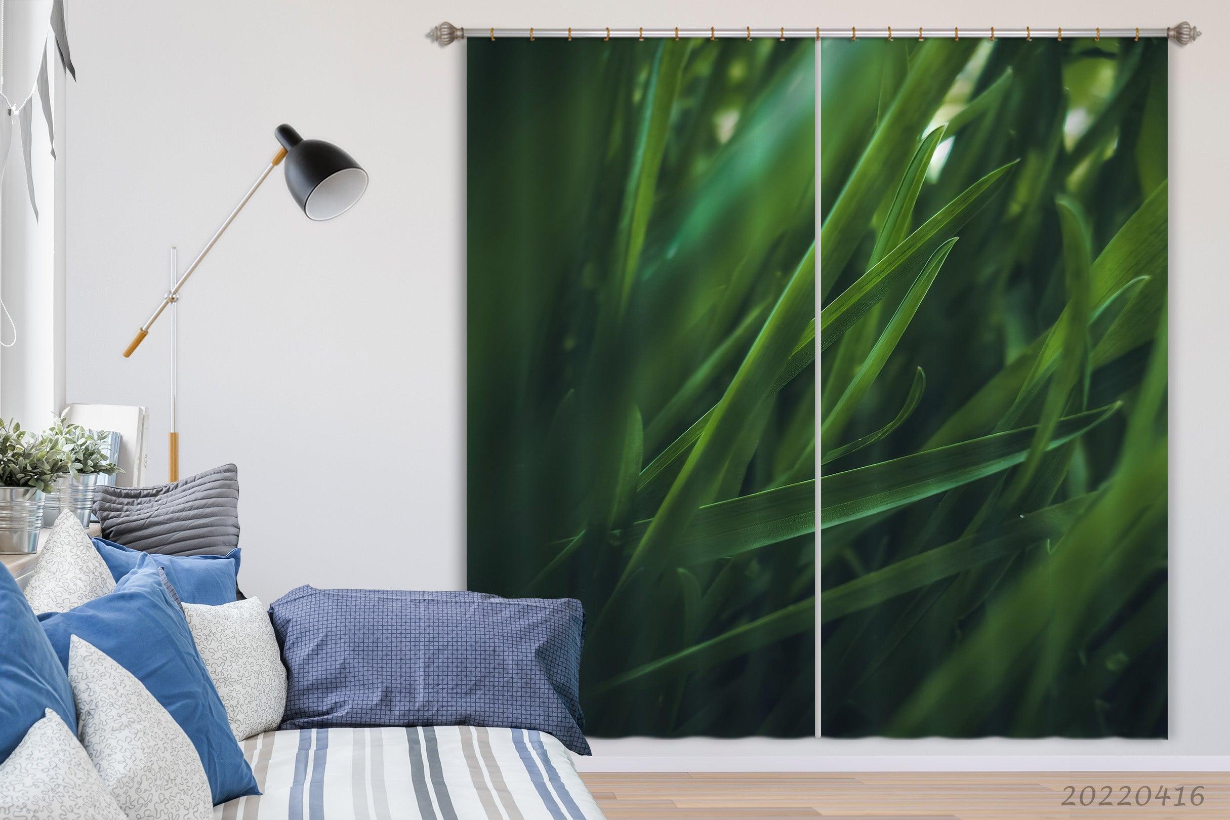 3D Idyllic Plant Leaf Green Curtains and Drapes GD 4524- Jess Art Decoration