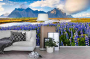 3D Blue sky White Clouds Mountains Rivers Purple Wildflowers Wall Mural Wallpaper 50- Jess Art Decoration