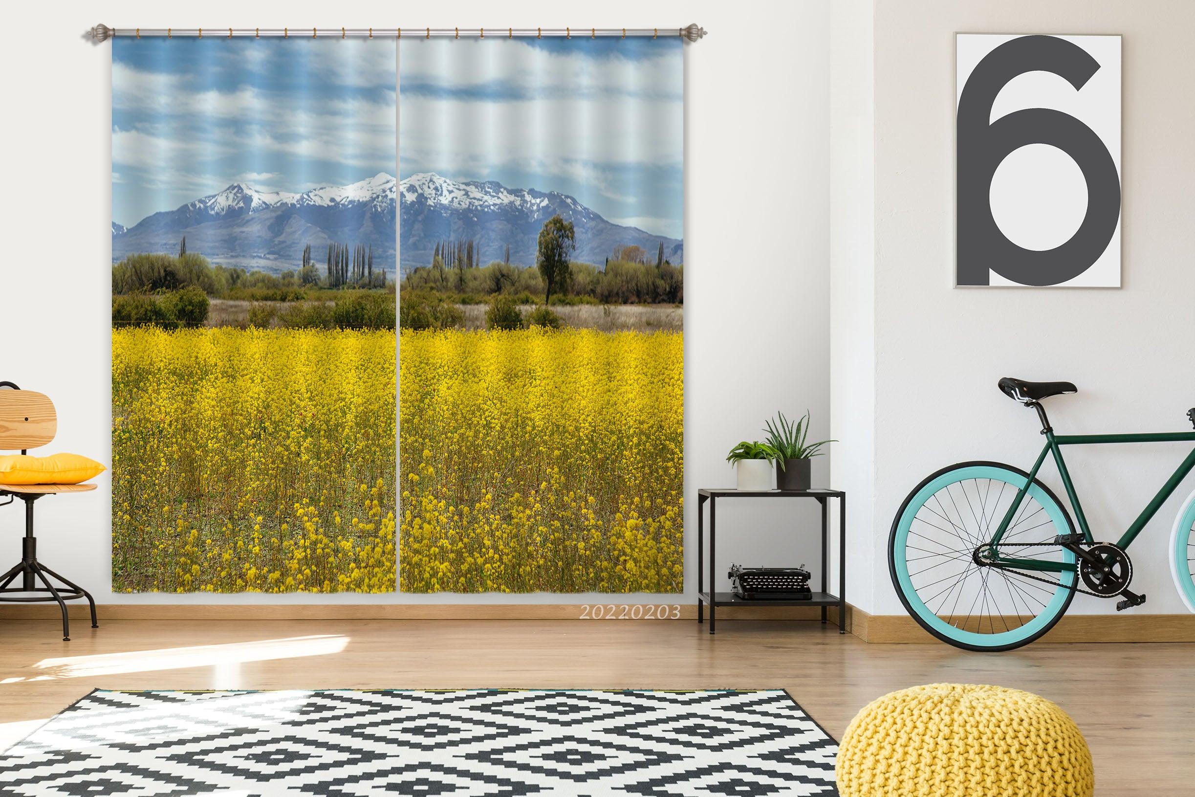3D Yellow Rape Flower Woods Snow Mountain Curtains and Drapes GD 1048- Jess Art Decoration