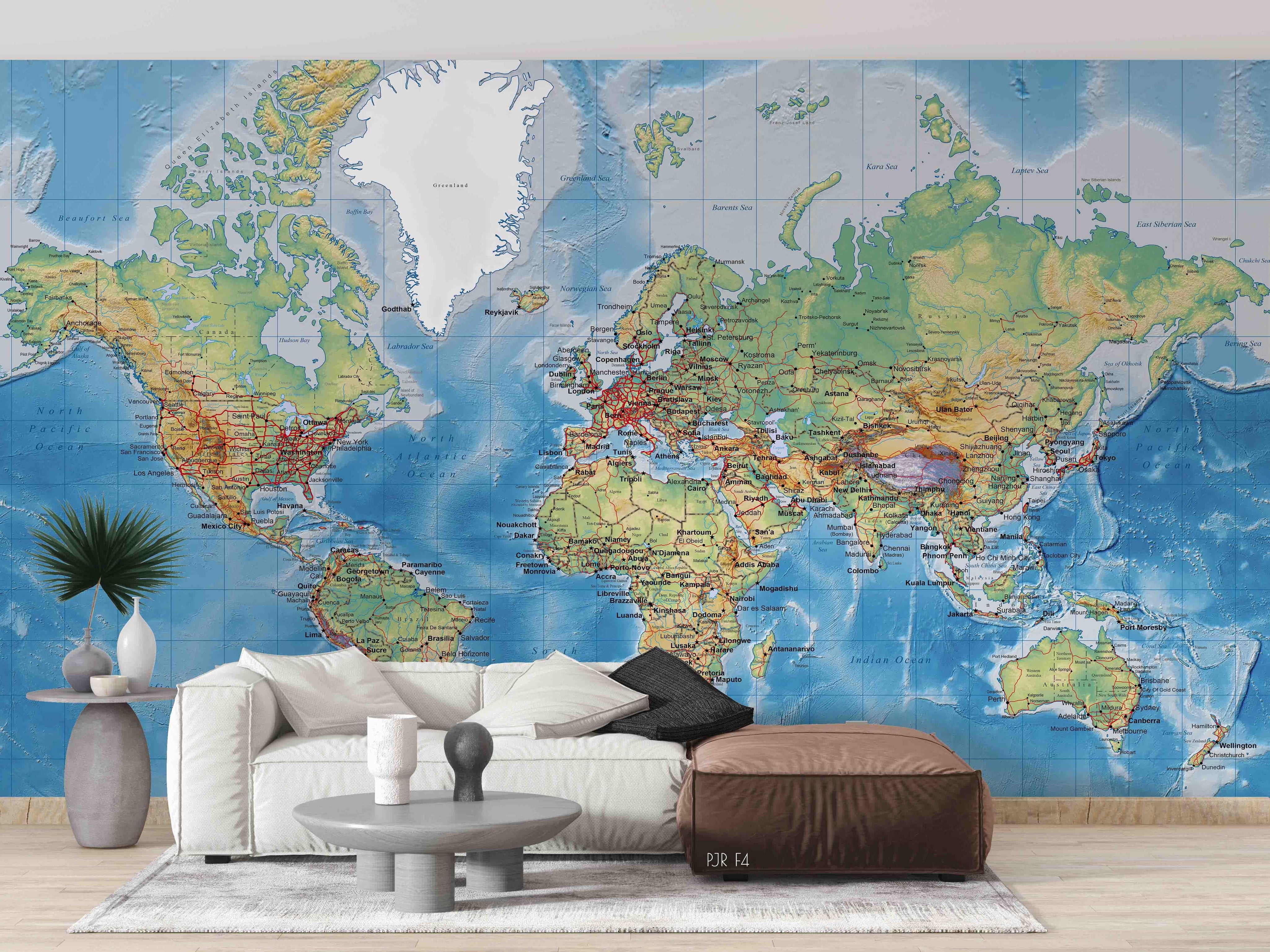 3D World Map Wall Mural Wallpaper WJ 5235- Jess Art Decoration