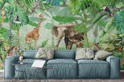 3D Elephant Giraffe Jungle Wall Mural Wallpaper 07- Jess Art Decoration