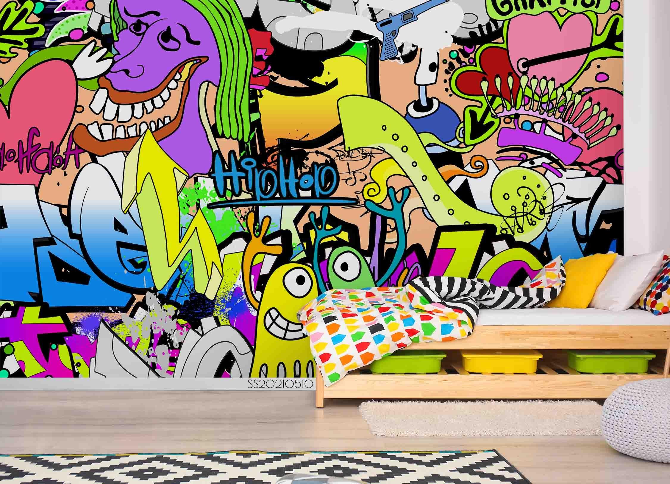 3D Abstract Color Graffiti Wall Mural Wallpaper LQH 277- Jess Art Decoration