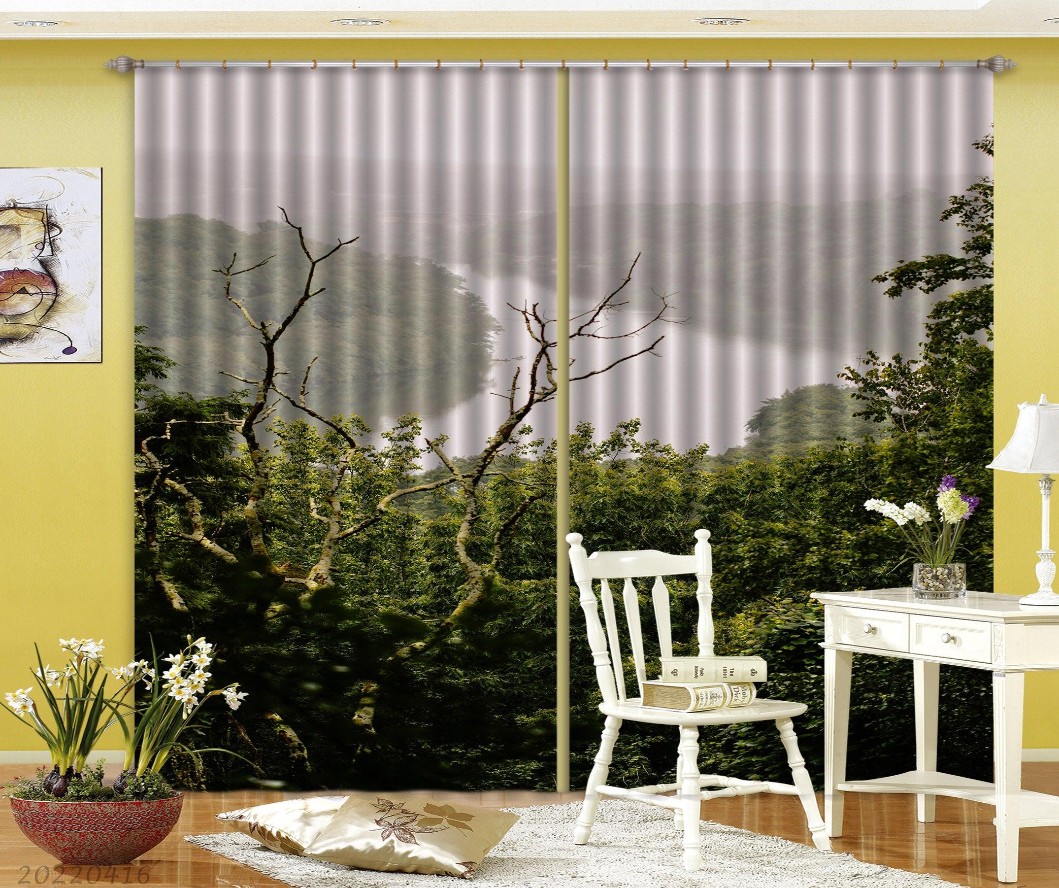 3D Landscape River Mountain Forest Green Trees Curtains and Drapes GD 4328- Jess Art Decoration